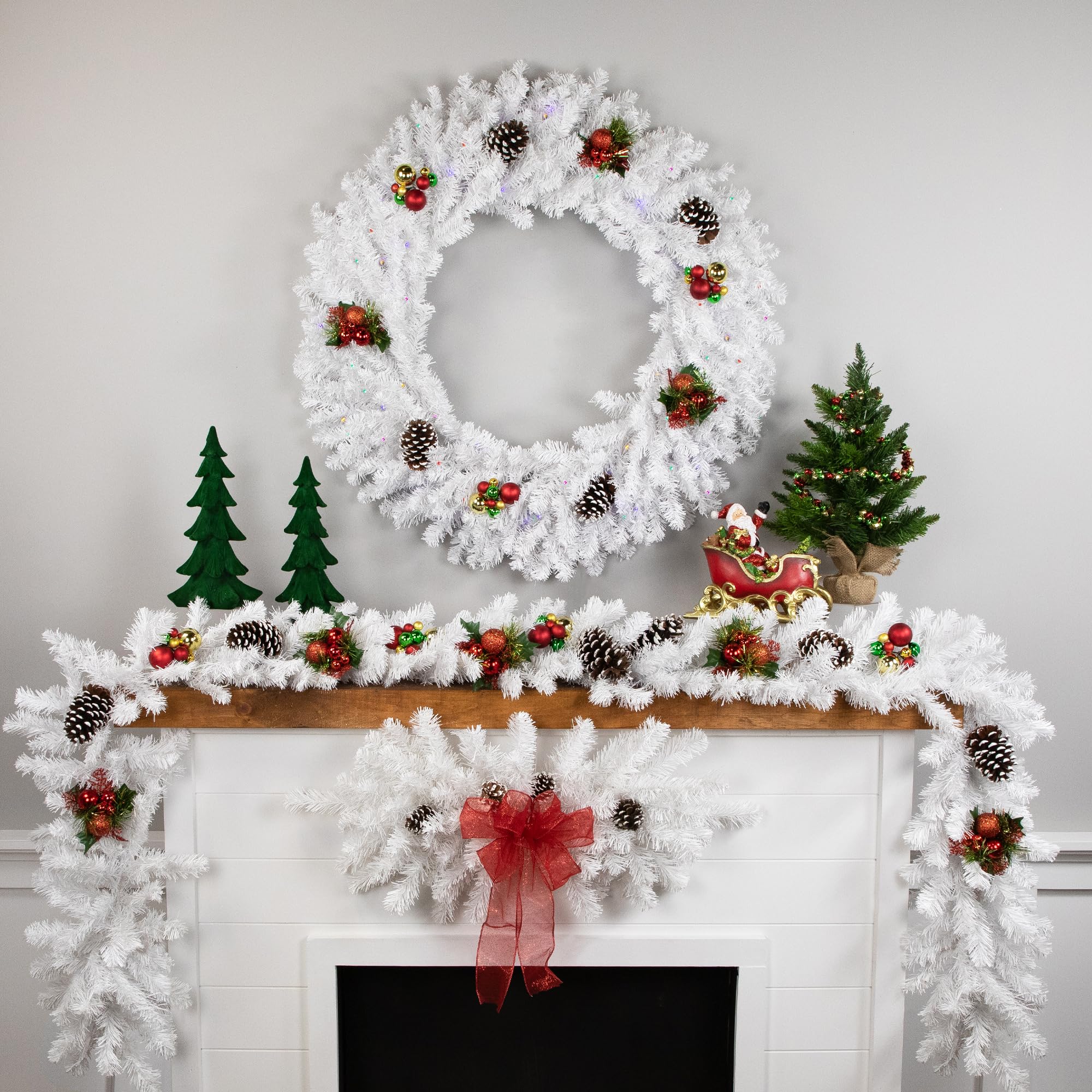 Pre-Lit White Pine Battery Operated Christmas Wreath - 36 - Multicolor LED Lights