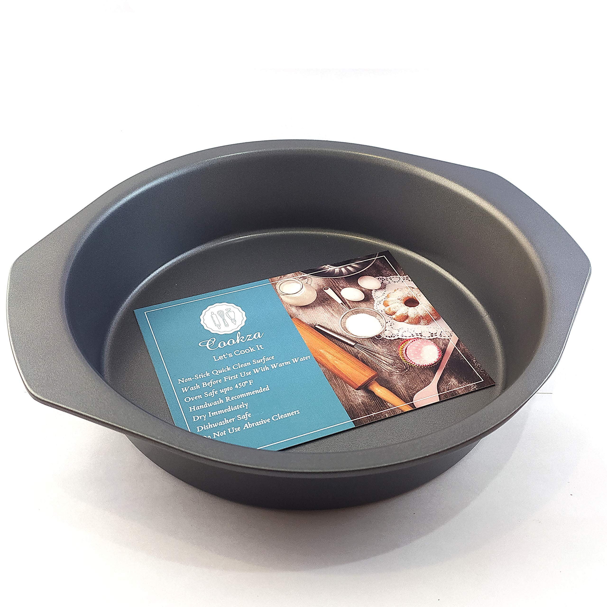 Cookza 8 Inch NonStick Round Carbon Steel Cake Mold Pan for Baking Cake Bread, Cheesecake, etc, Black