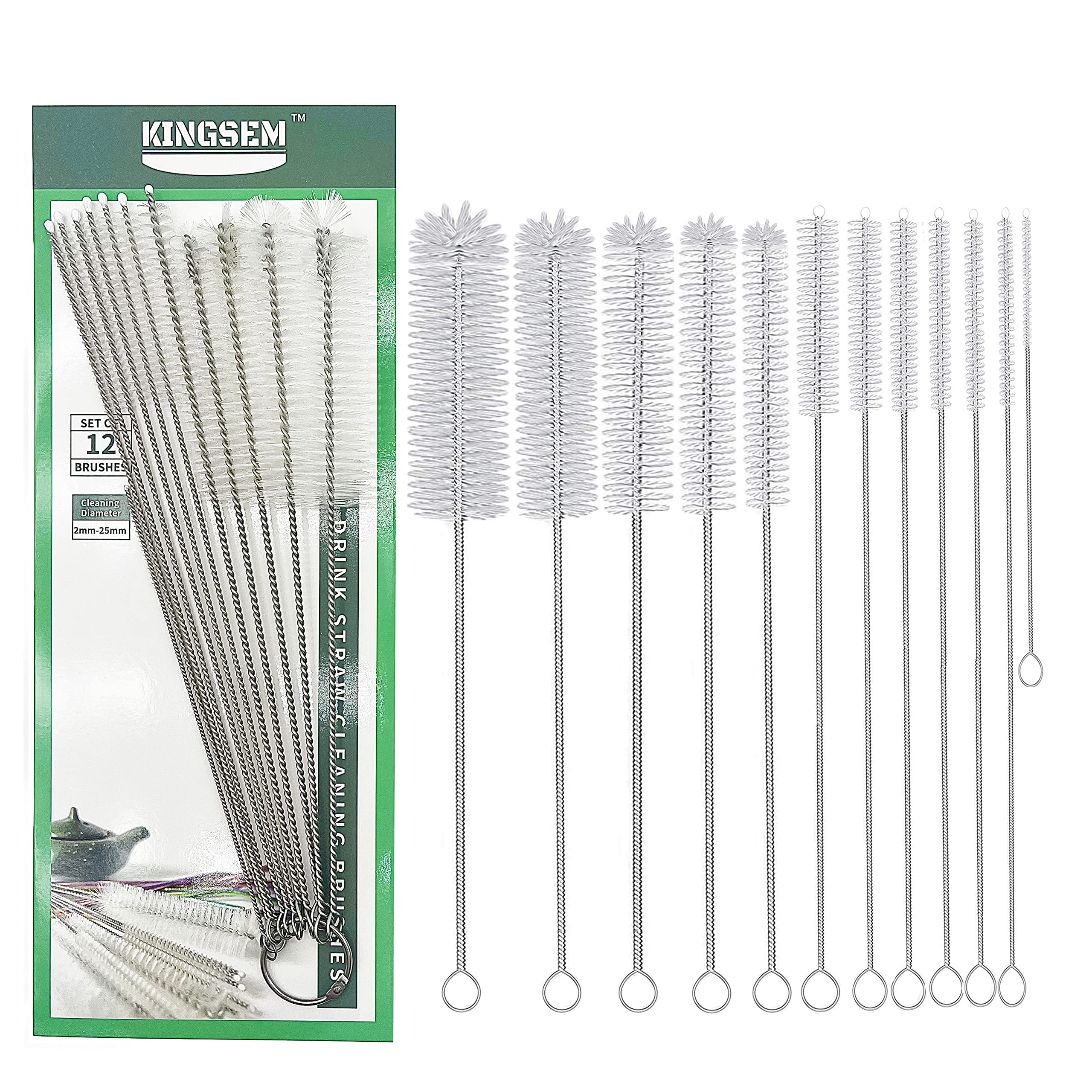 Kingsem 12 Pcs Straw Cleaner Brush Kit With 2Mm-25Mm /6.5-10 Inch For Tube And Pipe.Tumbler, Sippy Cup, Bottle With Straw,Hummin