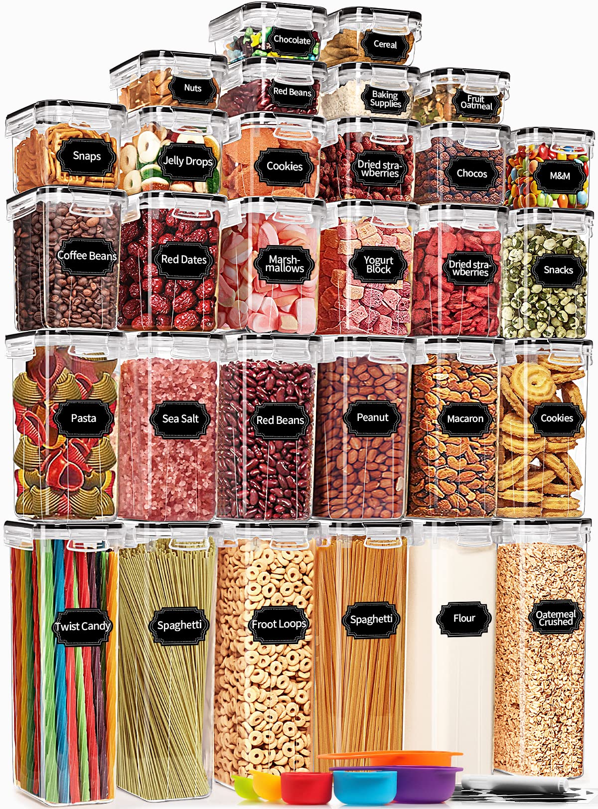 Praki 30 Pack Airtight Food Storage Containers For Kitchen Pantry Organizers And Storage, Plastic Kitchen Storage Canisters With