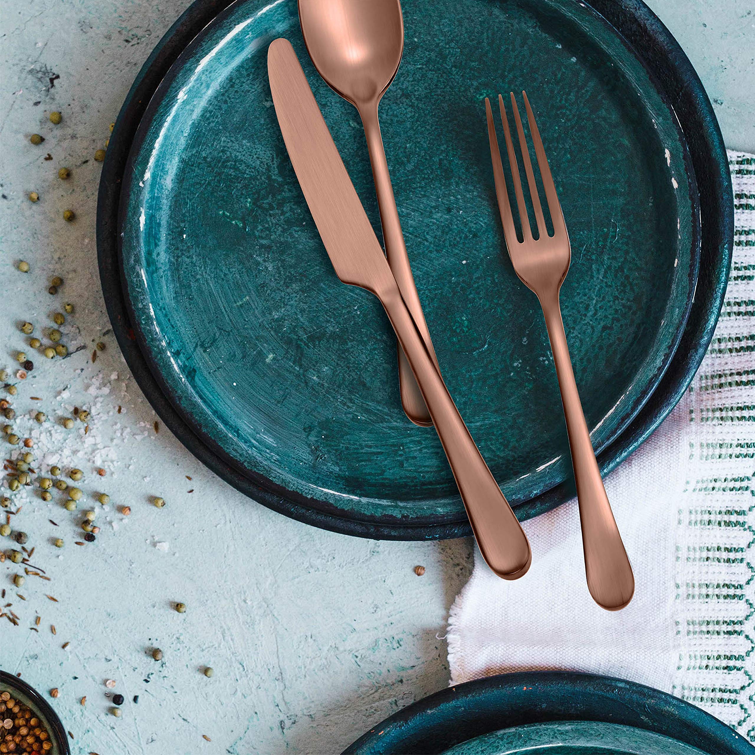 Hampton Forge Skandia Mirabella Satin Flatware Set, 20 Piece, Copper