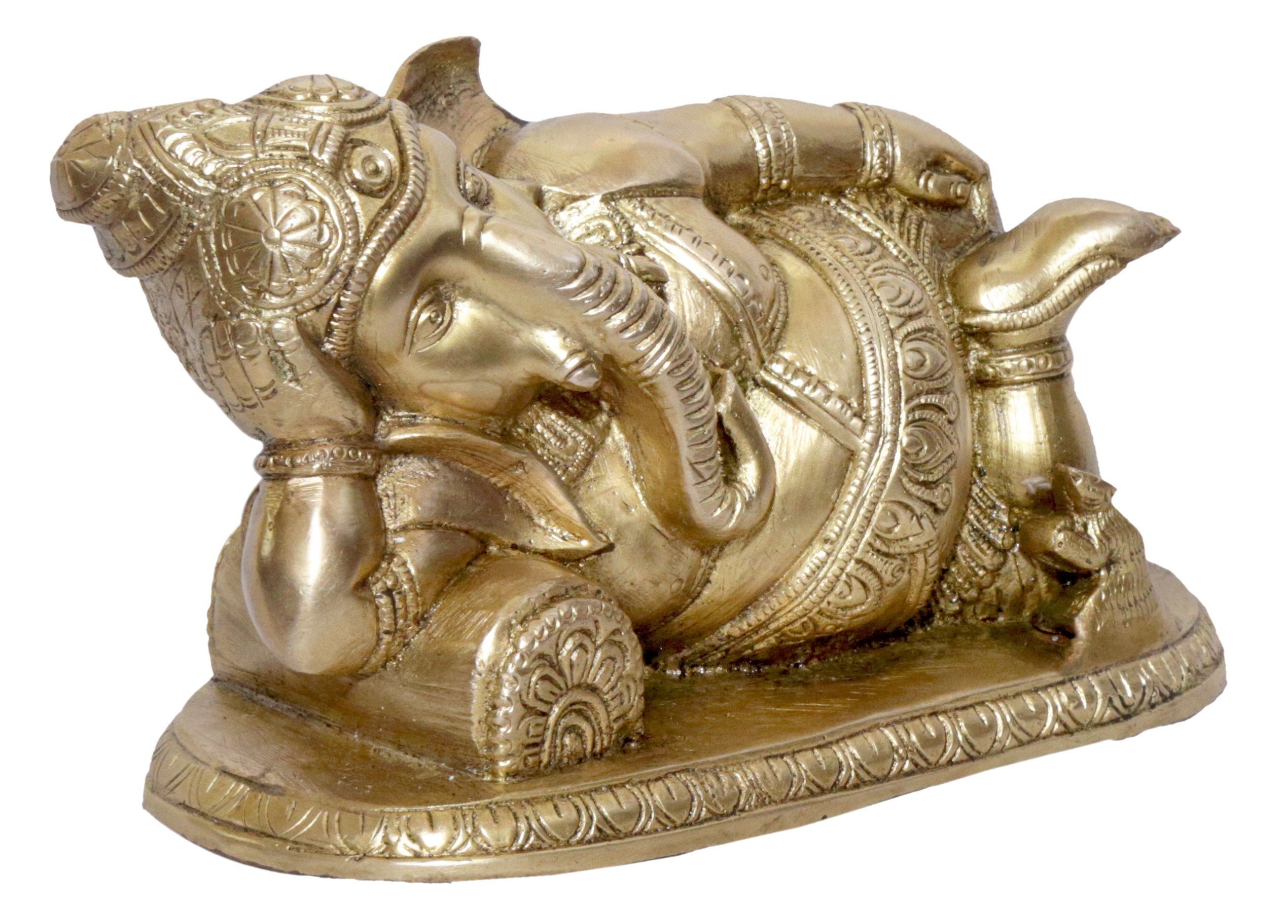 Kalarambh Brass Ganesha/Ganesh/Ganpati Idol Murti Statue For Home Pooja Puja Mandir Decor Collectible Handicraft Art, Yellow, 7