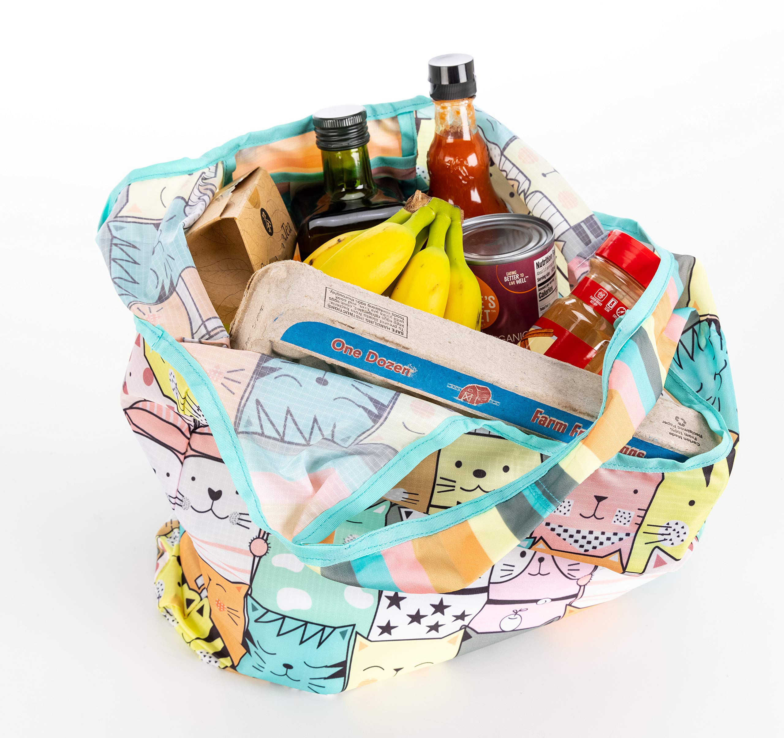 O-Witz Reusable Grocery Bags | Vibrant Tote Bag For Groceries, Gym, Office, Beach Gear, Toys & More | Washable Design With Large