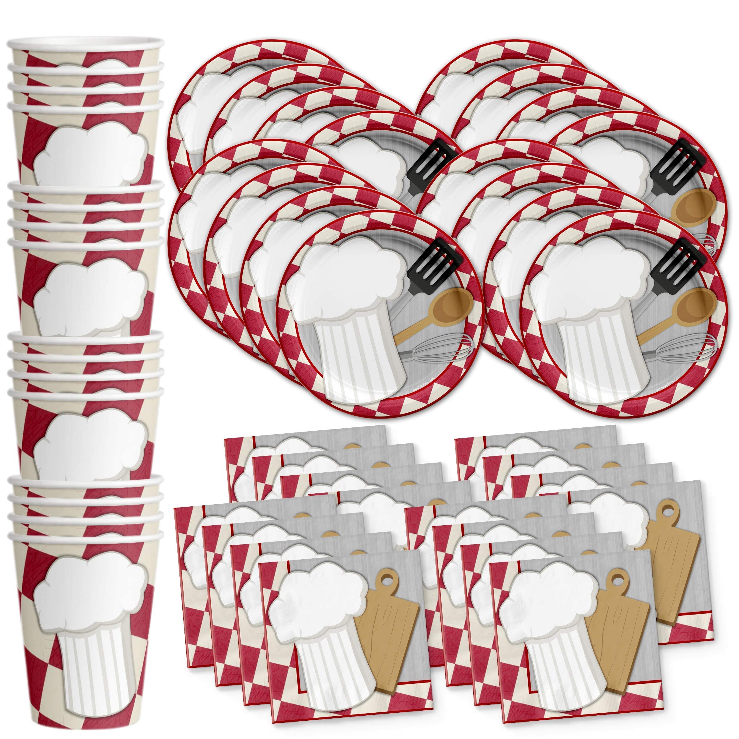 Chef Cooking Birthday Party Supplies Set Plates Napkins Cups Tableware Kit For 16