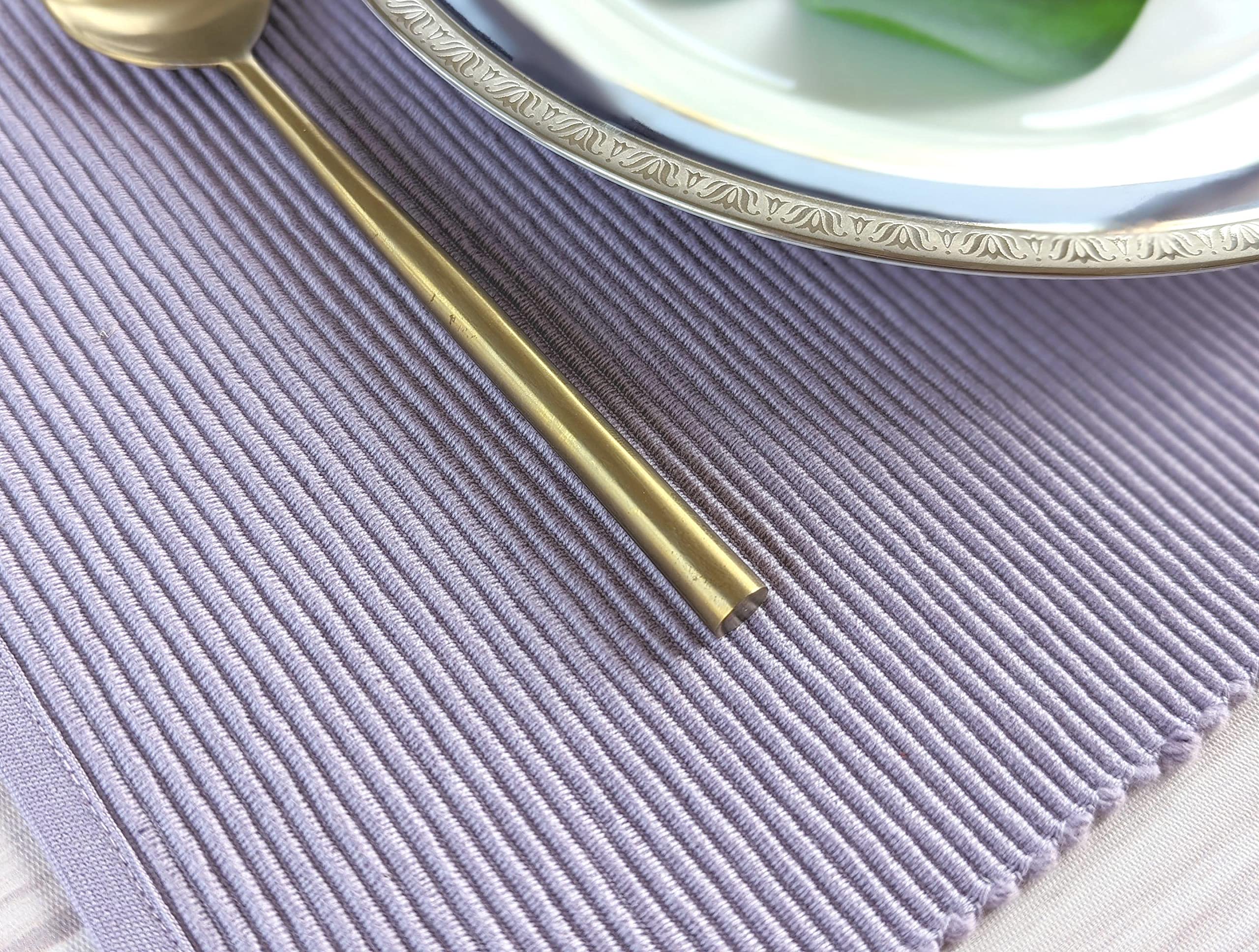 Avka Studio 100% Cotton Ribbed Placemats - Set Of 8-13 X 19 Inches - Purple - Everyday Cloth Table Mats - Thick Construction, Wa
