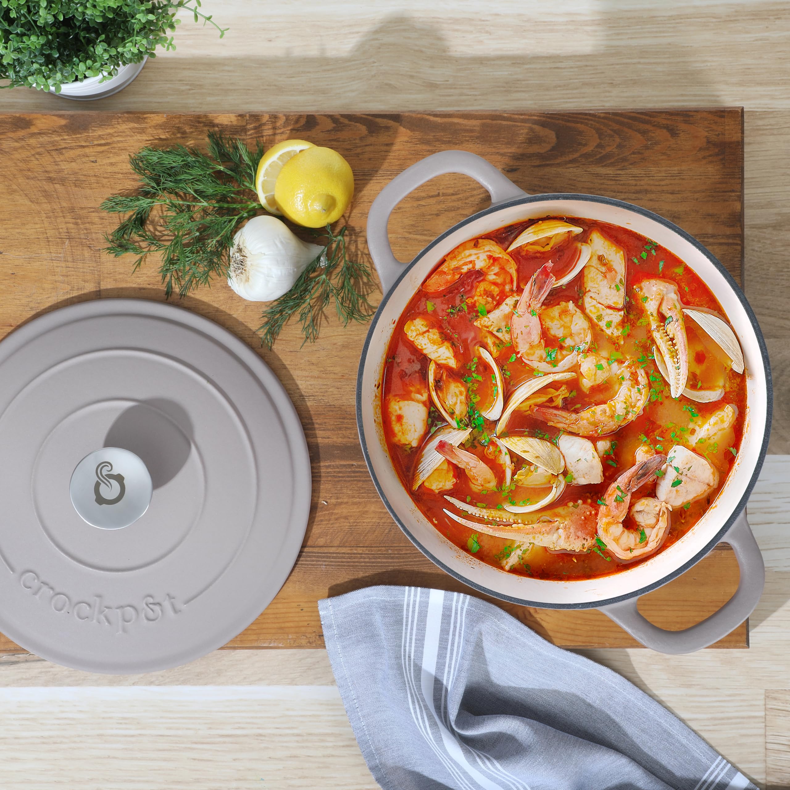 Crock Pot Artisan 5-Quart Round Cast Iron Dutch Oven Pot With Lid - Matte Dusty Pink