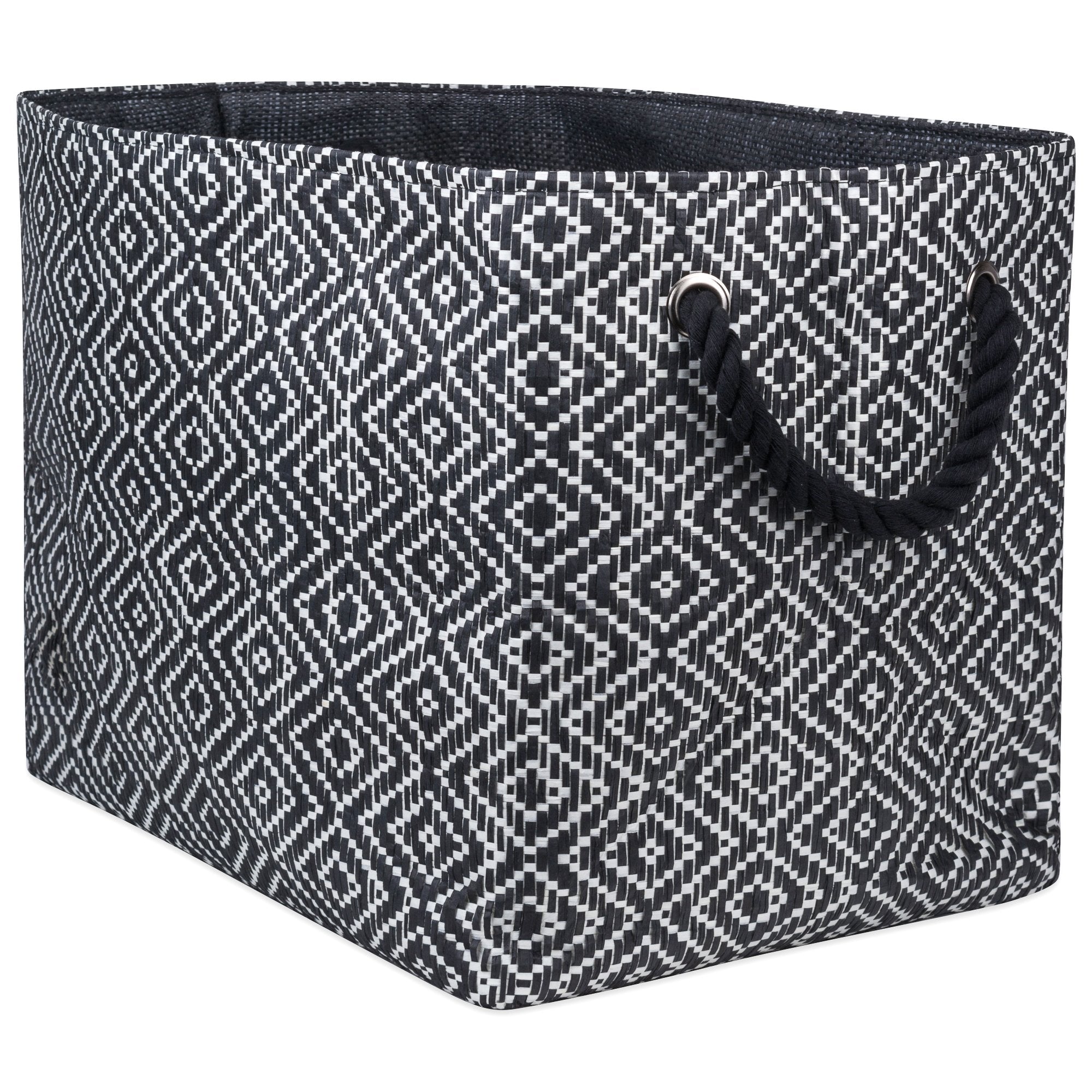 Dii Woven Paper Storage Bin, Diamond Basketweave, Black/White, Large