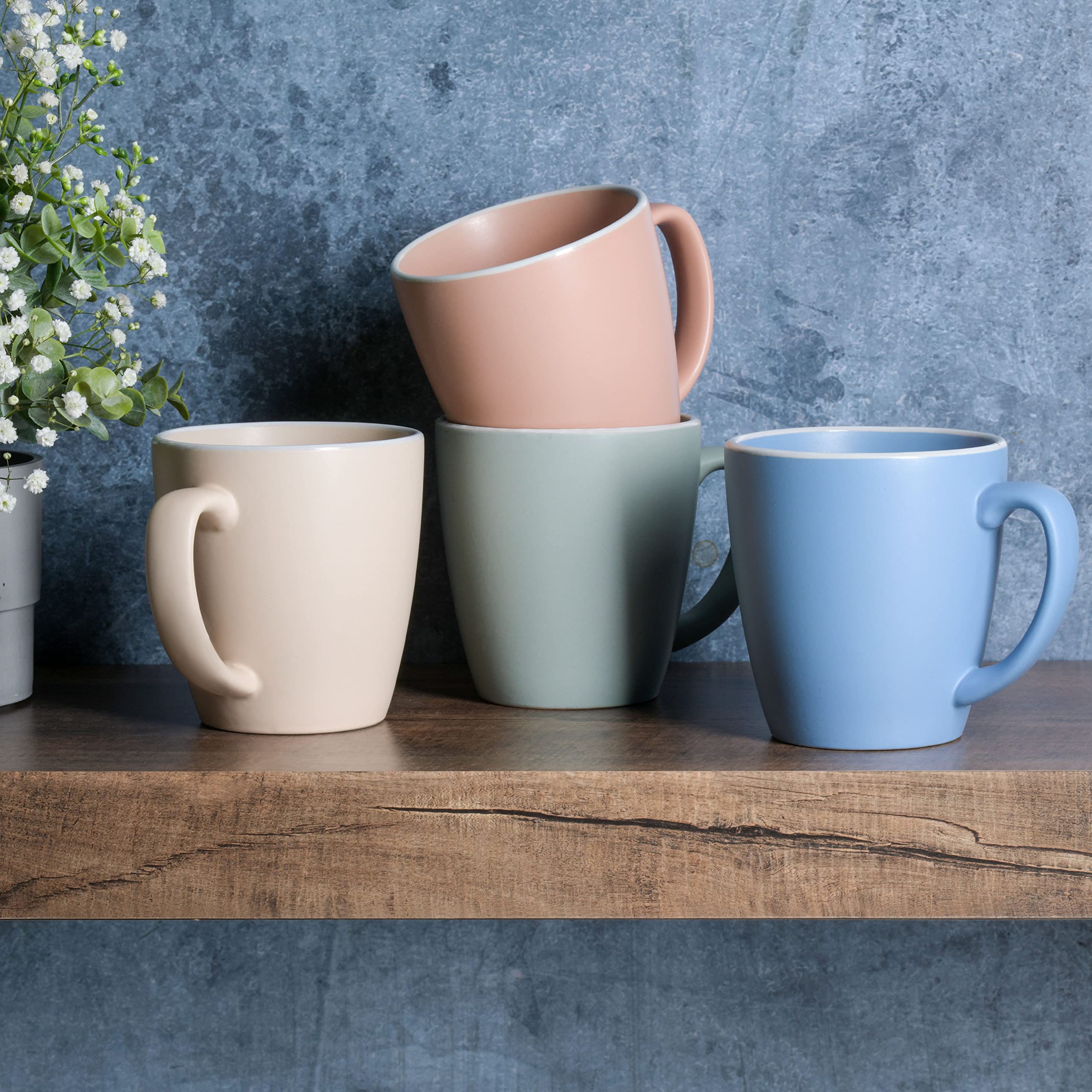 Spice By Tia Mowry Creamy Tahini Stoneware 17Oz Mug Set, Assorted, 4-Piece