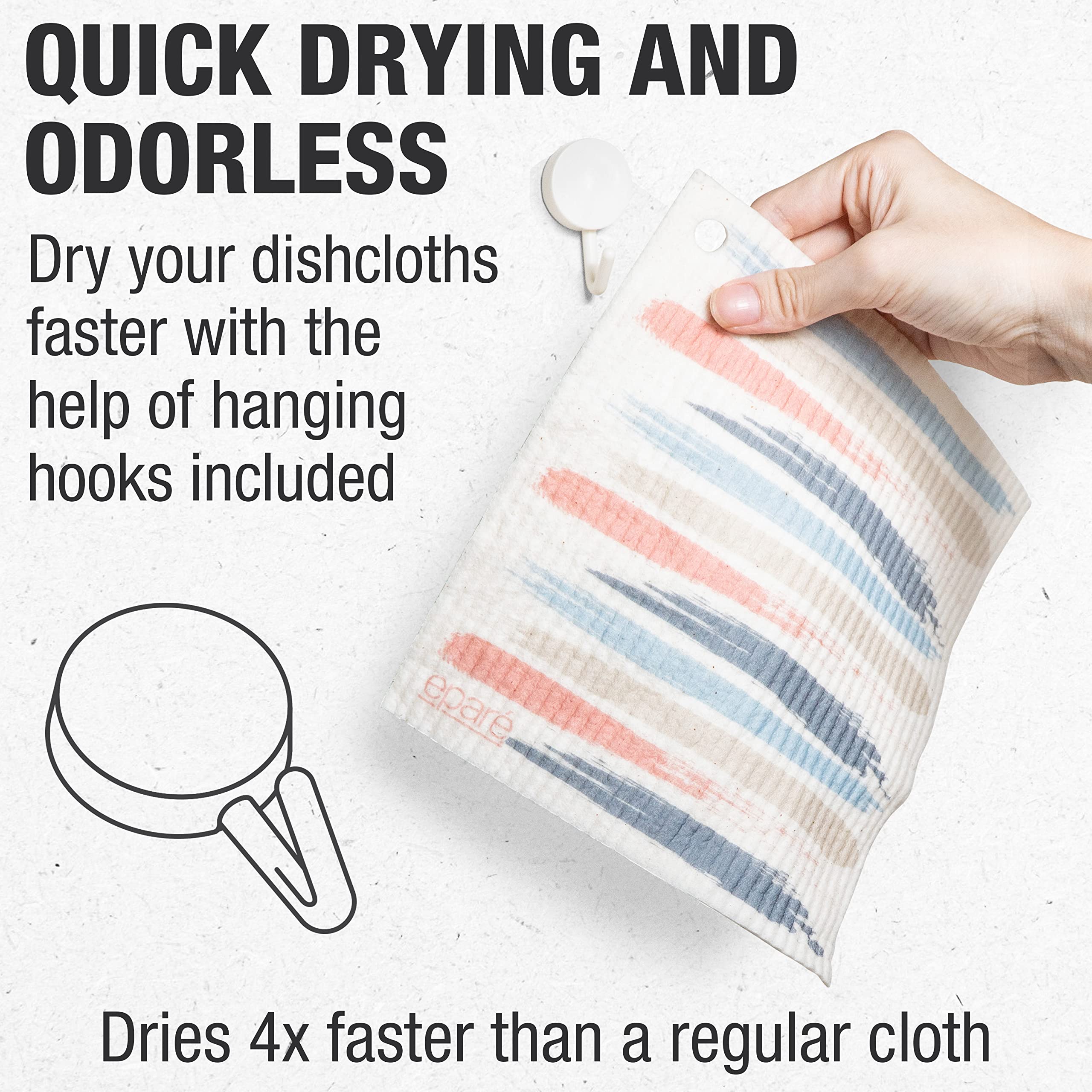 Swedish Dish Cloth With Hook - 8 Pack Cellulose Sponge Cloths Kitchen Reusable - Ultra Absorbent, Non Scratch & Quick Drying Swe