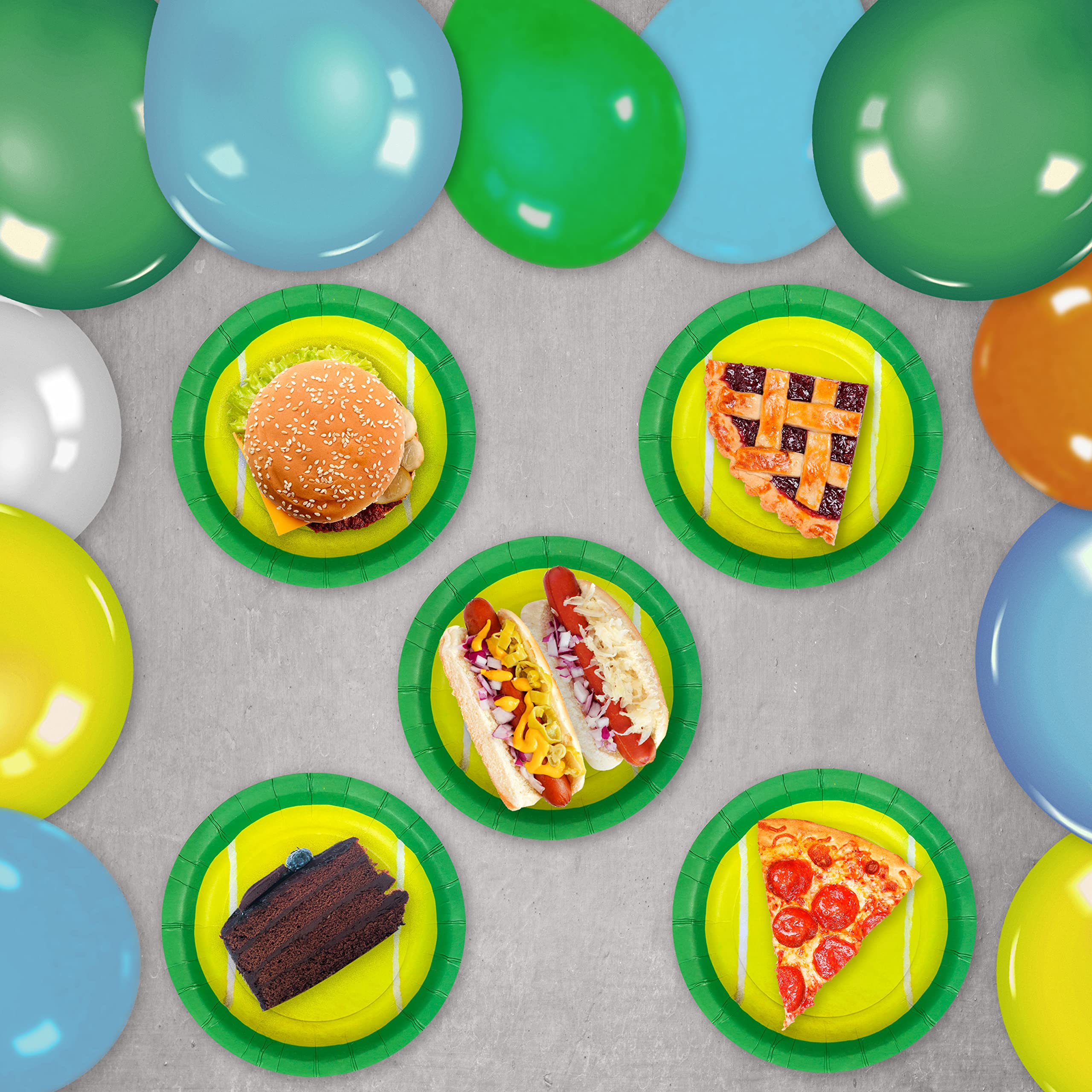 Havercamp Tennis 7'' Plates (24 Pack)! 24 Round Dessert Plates. Game, Set, Party!