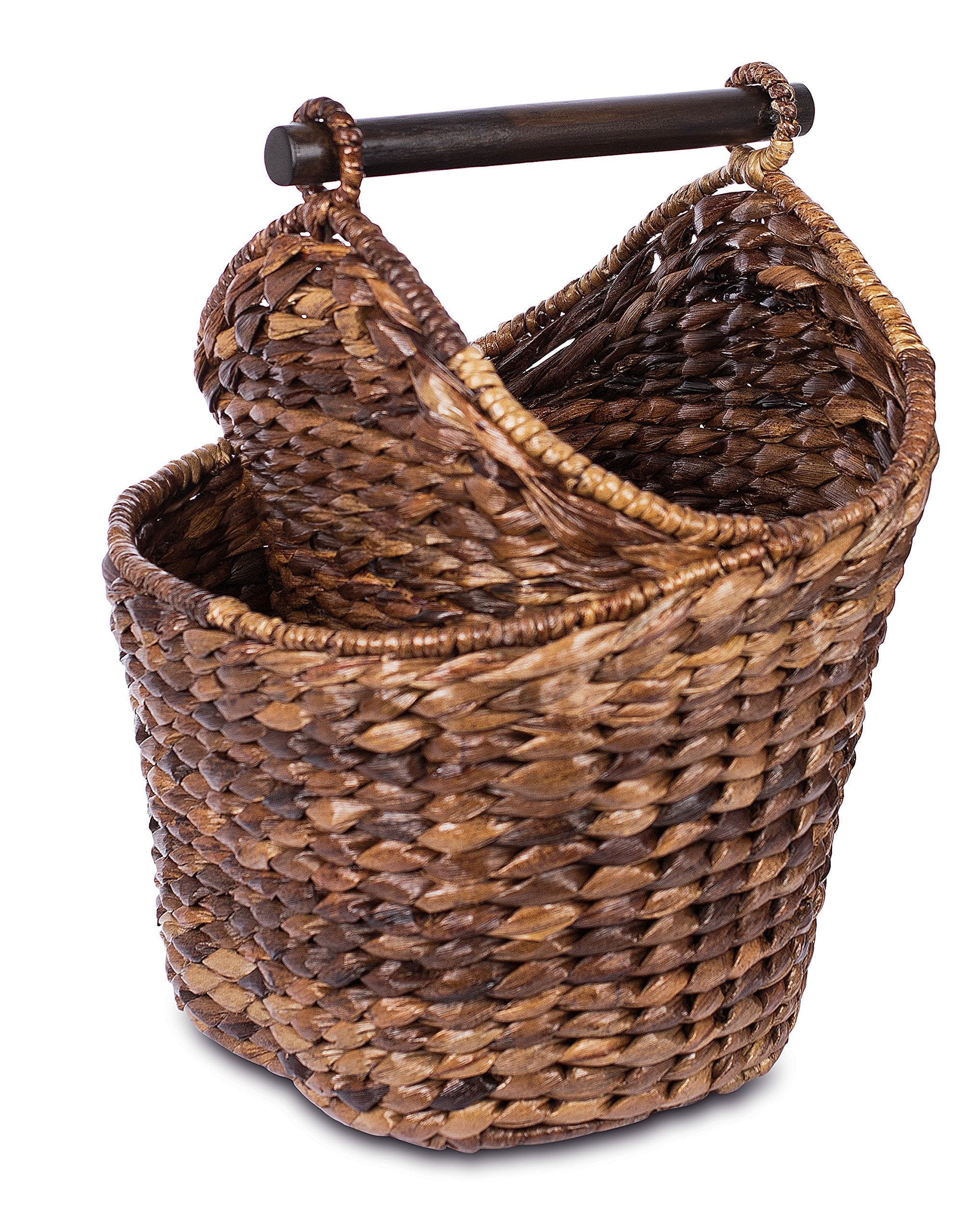 Birdrock Home Seagrass Magazine And Bathroom Basket - Hand Woven Toilet Paper Holder With Pocket - Espresso - Stylish Decorative