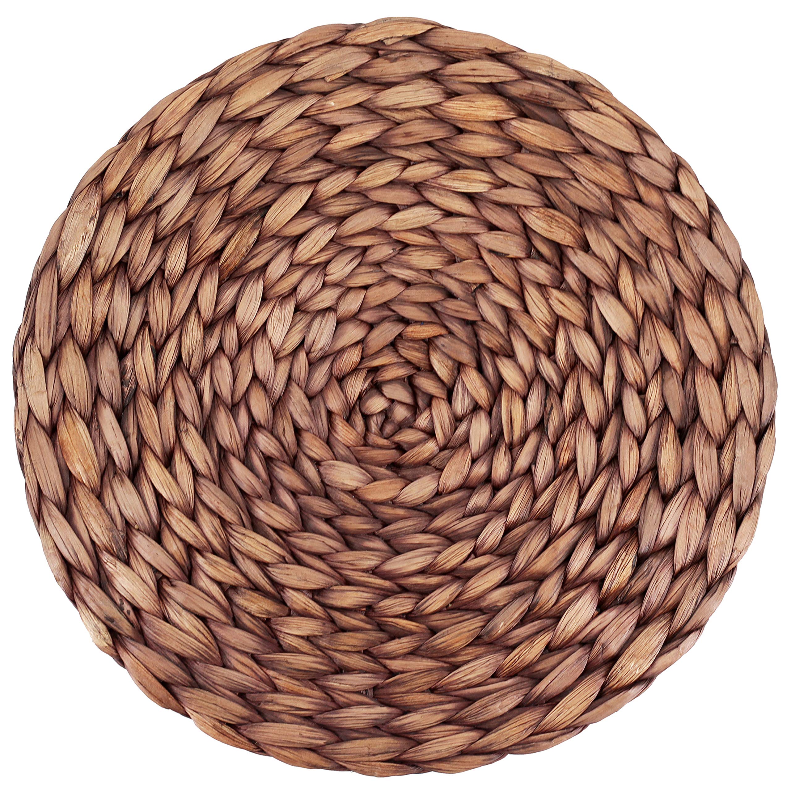 Decorasian Placemat Made Of Seagrass - Water Hyacinth, Set Of 6 Placemat Wipeable 13.8'' Table Mat Round Natural