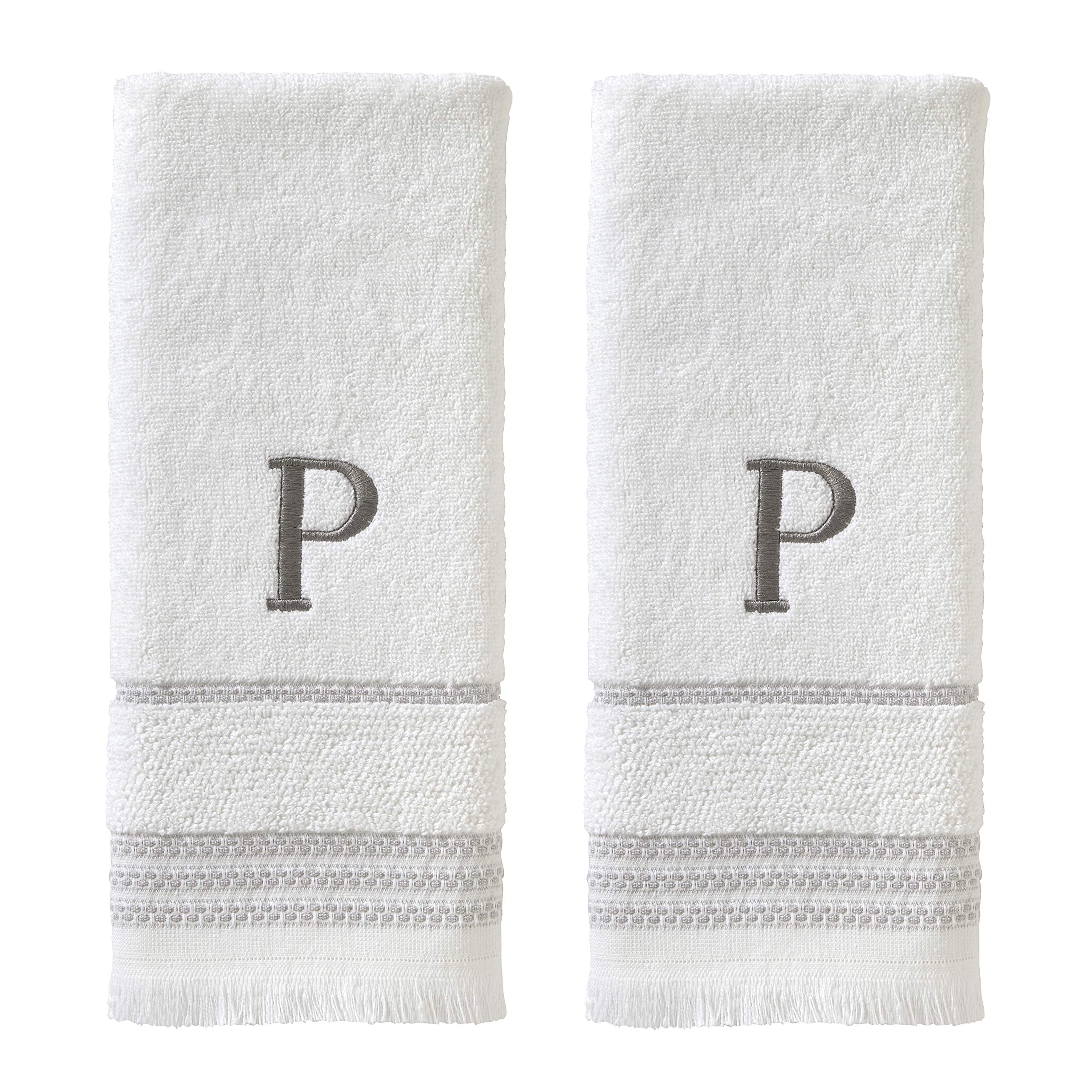 Skl Home Casual Monogram Hand Towel Set, P, 16X26, White 2 Count