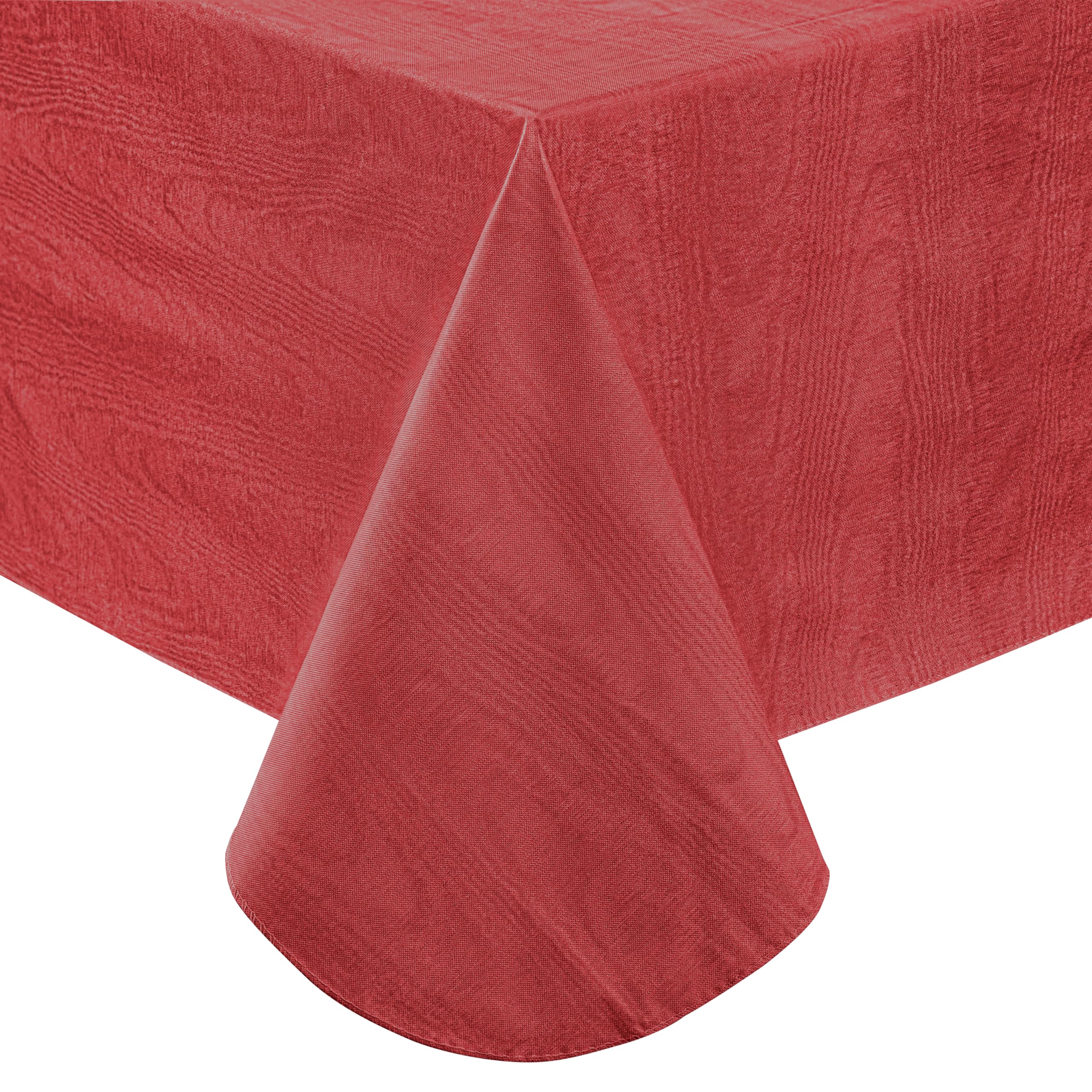 Newbridge Red Moire Wavy Solid Color Print Heavy Weight Vinyl Flannel Backed Tablecloth, Indoor/Outdoor Vinyl Tablecloth With Fl