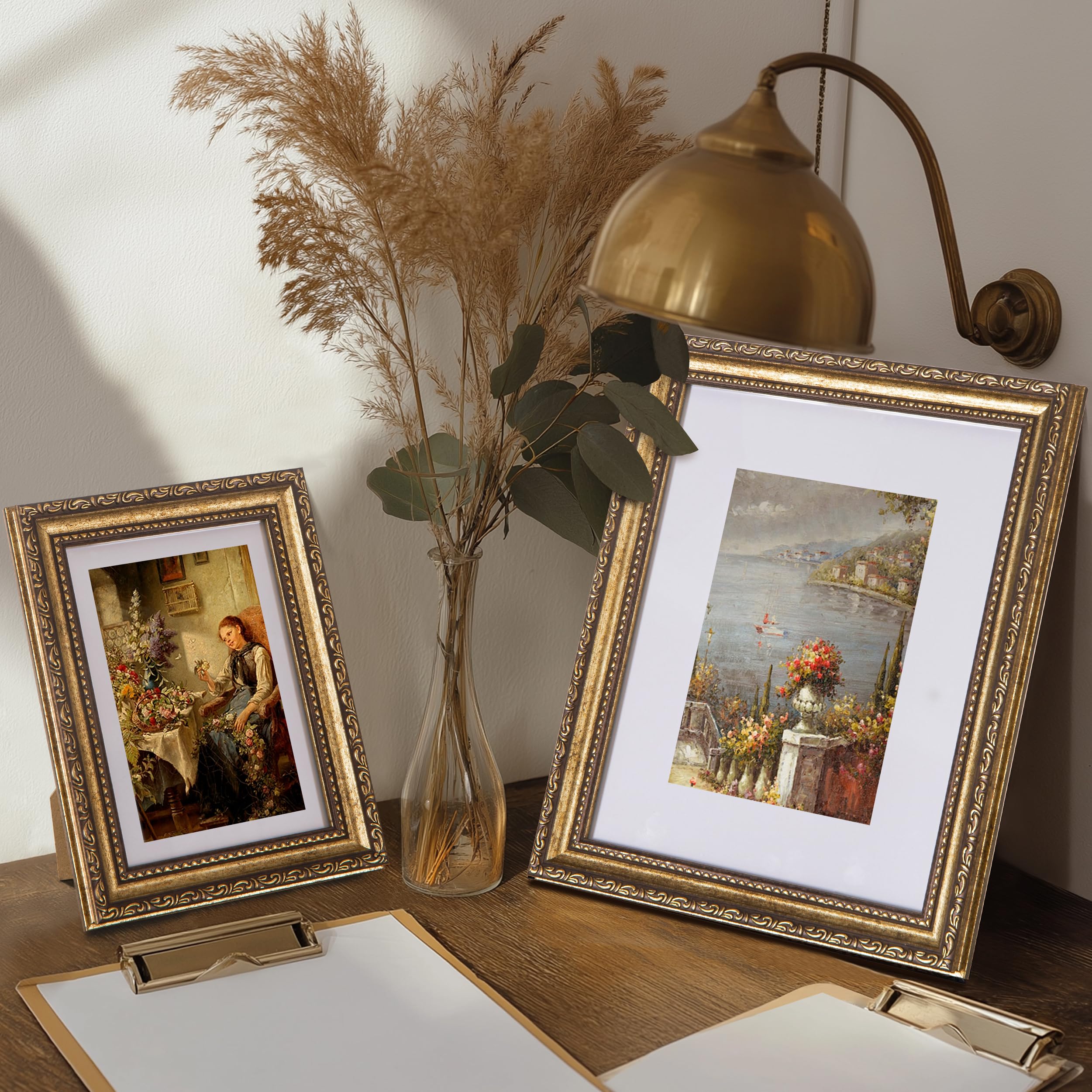 eletecpro 5x7 Picture Frames Set of 2, Vintage 5 x 7 Photo Frames with Real Glass, Displays 4x6 Photo with Mat or 5x7 without Ma