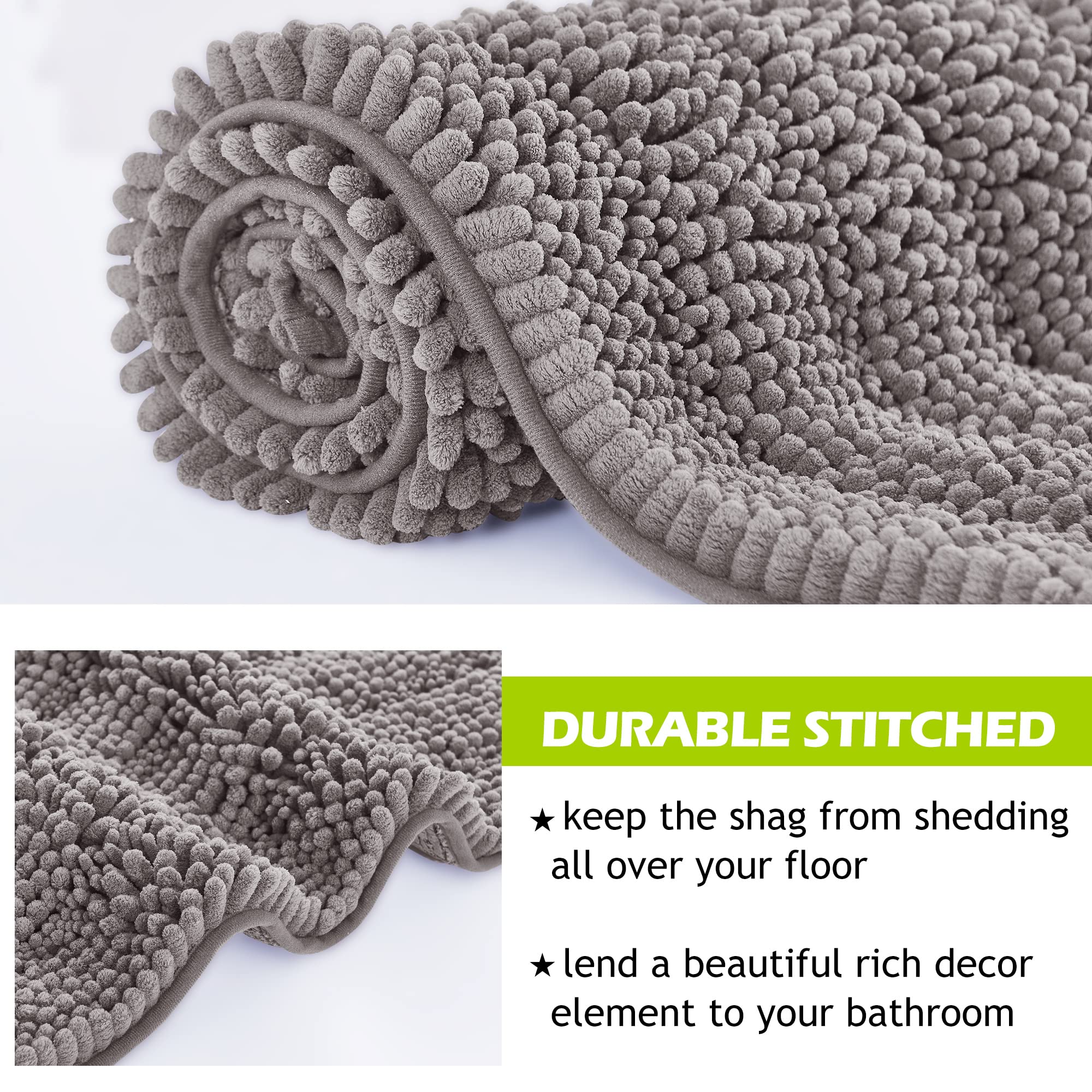 Non Slip Bathroom Rugs - Luxury Chenille Dry Fast Plush Super Soft Plush Chenille Washable Small Bath Mats For Kitchen Living Ro