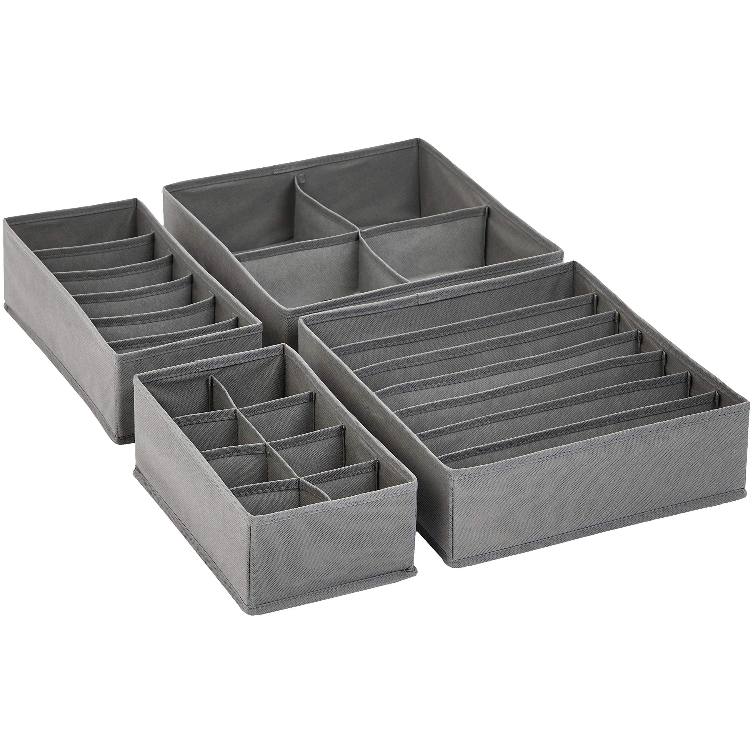 Amazon Basics Dresser Drawer Storage Organizer for Undergarments, Set of 4 - gray