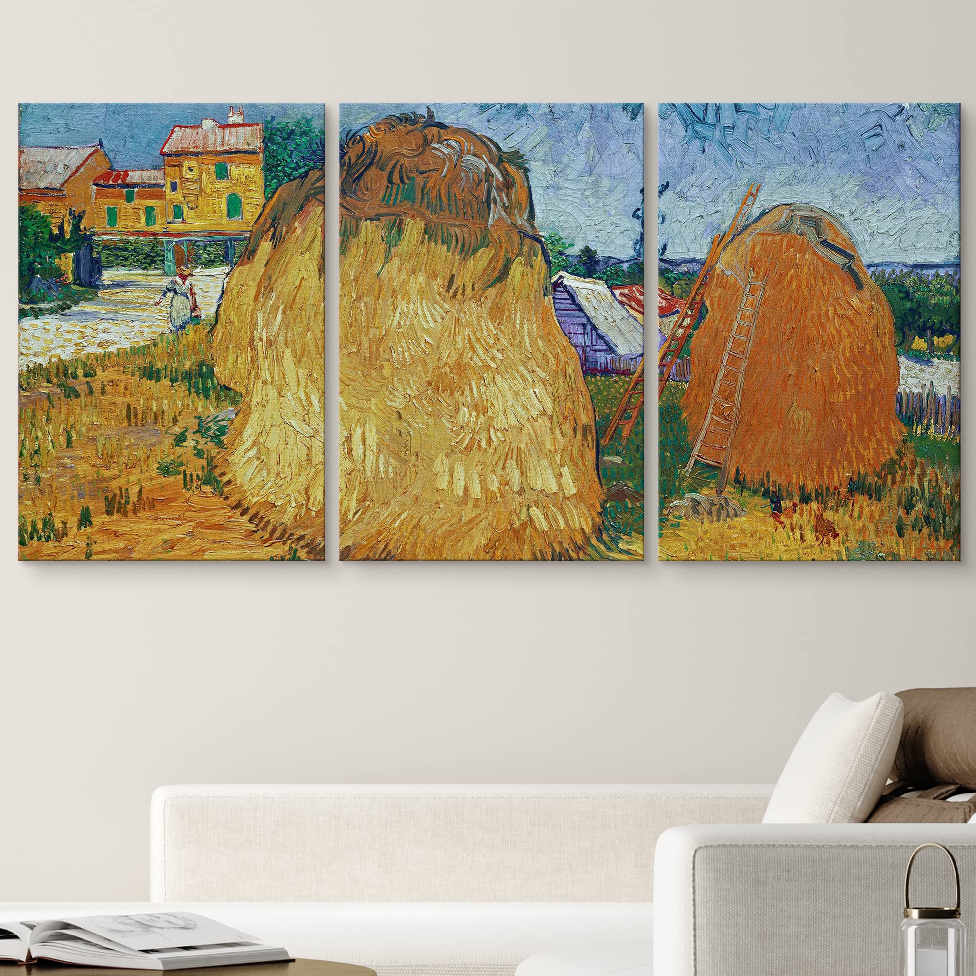 Wall26 Canvas Print Wall Art Set Haystacks In Provence, France Vincent Van Gogh Classical Illustrations Fine Art Decorative Hist