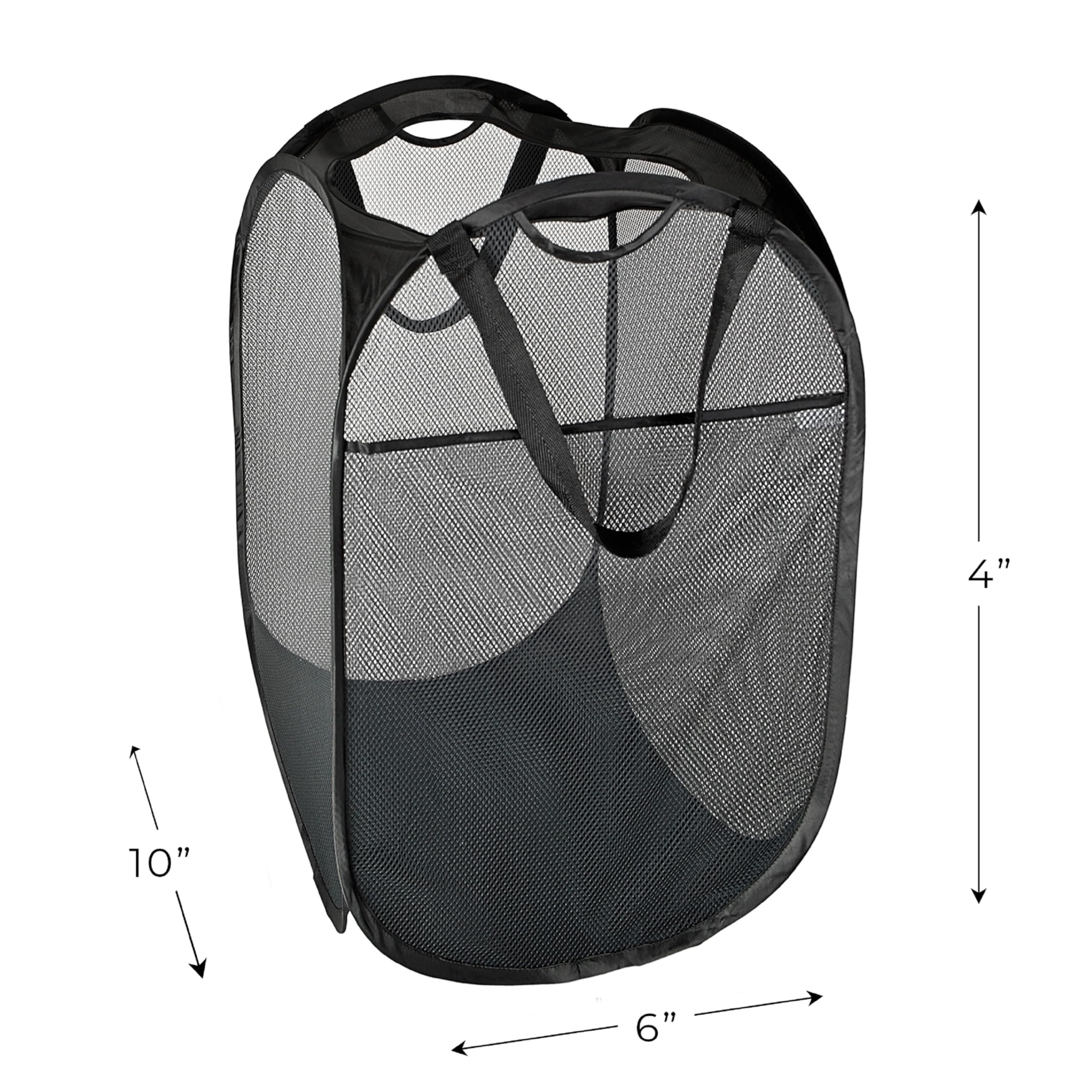 Smart Design Deluxe Mesh Pop Up Square Laundry Hamper w/ Side Pocket & Handles - VentilAir Fabric Collapsible Design - for Clothes & Laundry - Home - (Holds 2 Loads) (14 x 23 Inch) [Black]