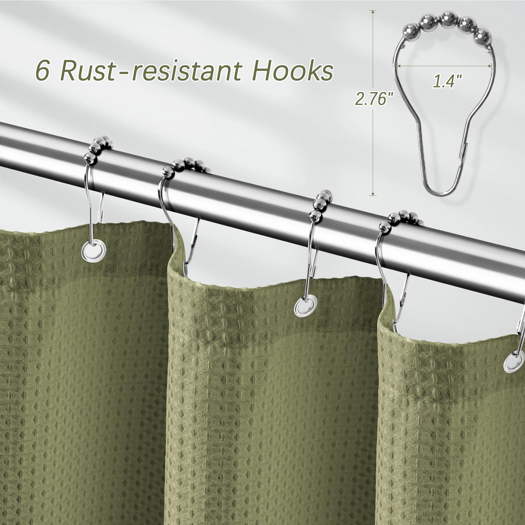 Pangsinne Khaki Stall Shower Curtain Waffle Weave Fabric, Luxury Waterproof Shower Curtains, 256Gsm Heavy Duty Camper Shower Cur