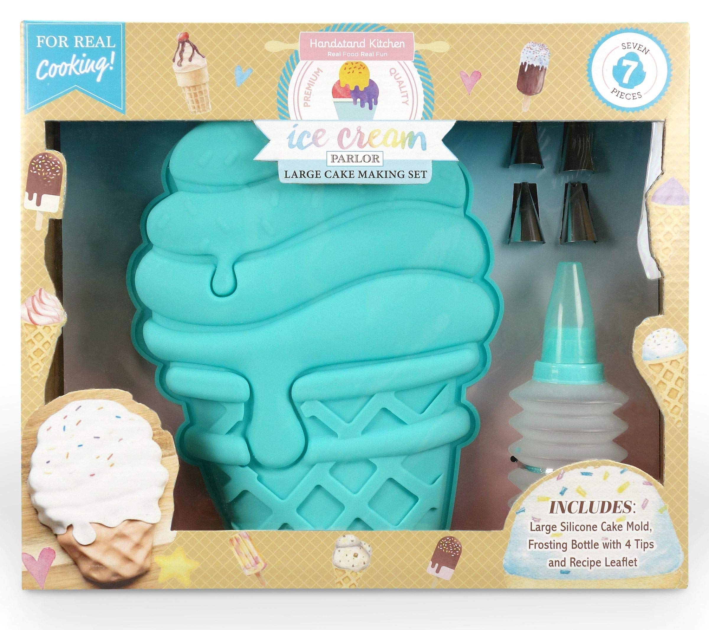 Handstand Kitchen Ice Cream Parlor 7-Piece Swirl Cone Shaped Real Cake Baking Set With Recipes