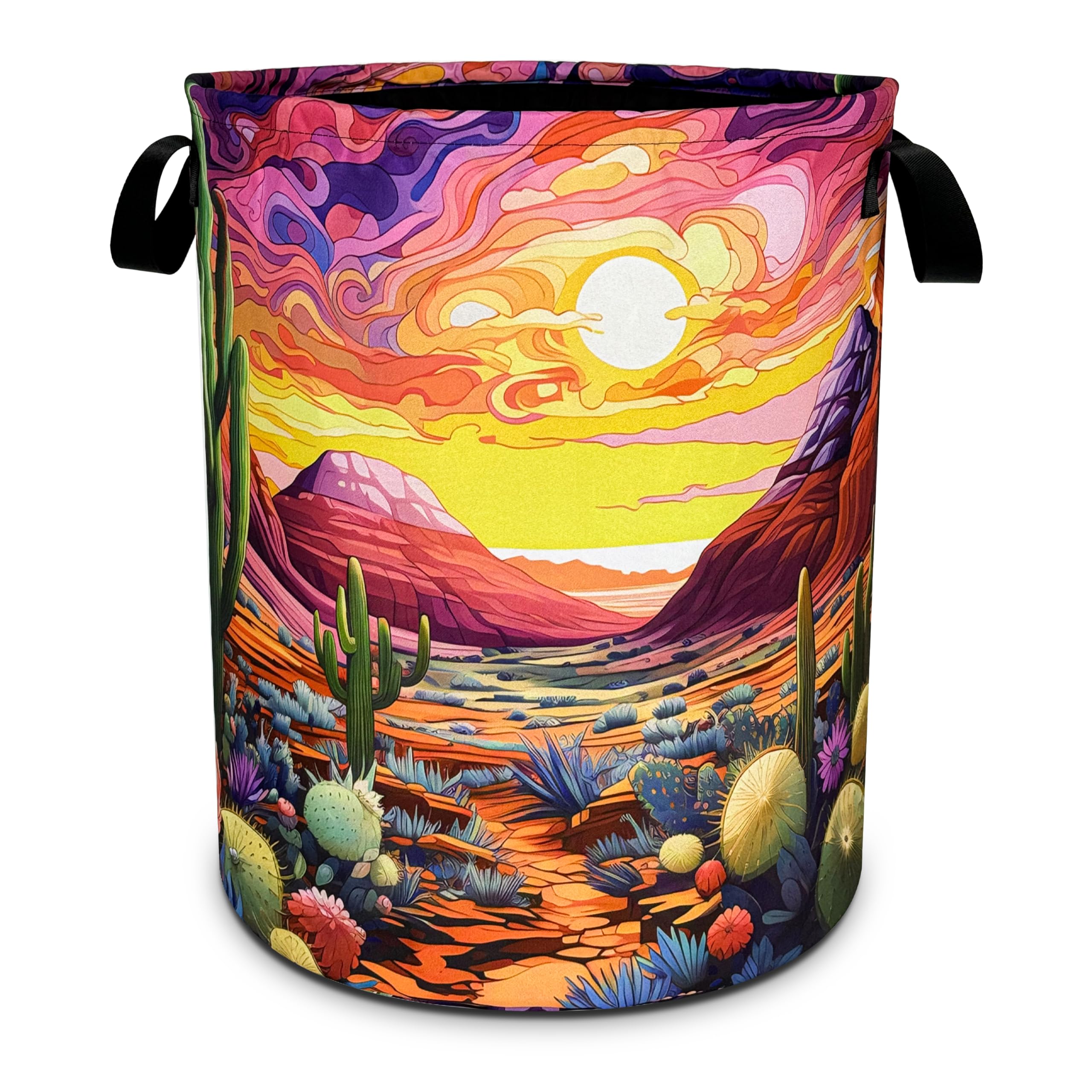 Desert Cactus Laundry Basket Colorful Scenery Mountain Foldable Oxford Cloth Funny Tote Bag Laundry Hamper Clothes Storage Bucke