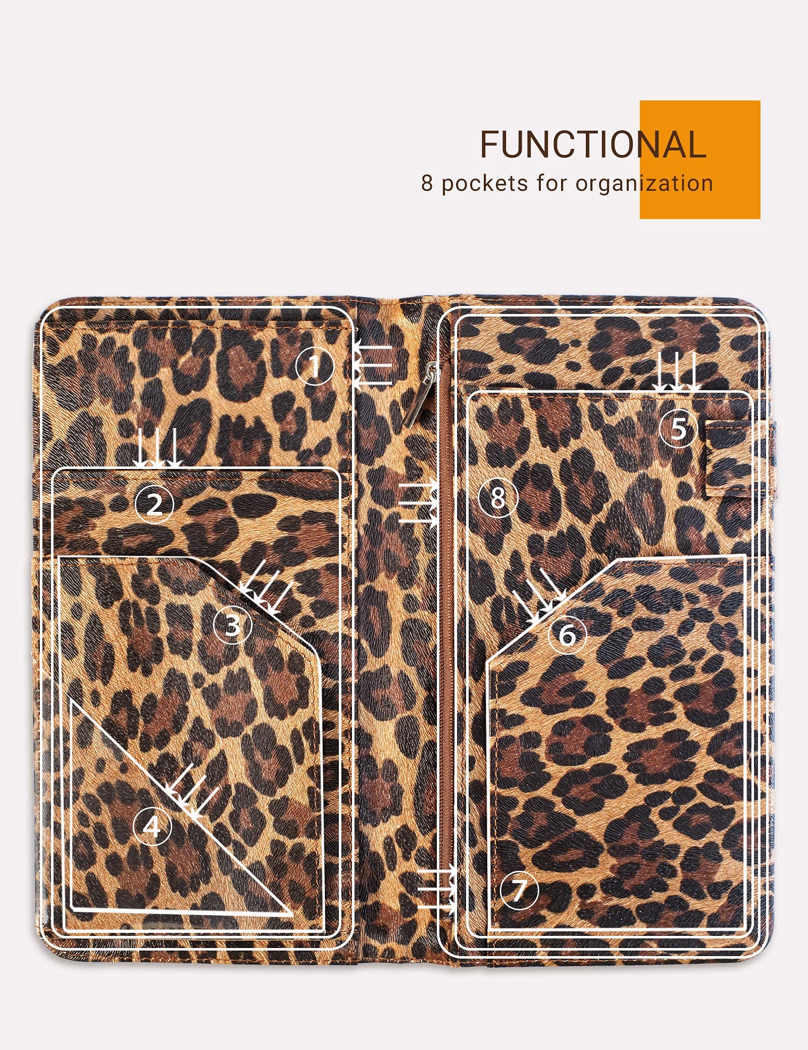 Server Book For Waitress Book With Zipper Pocket, 5X9 Leopard Magnetic Closure Server Wallet With Money Pocket And Zipper Pouch,