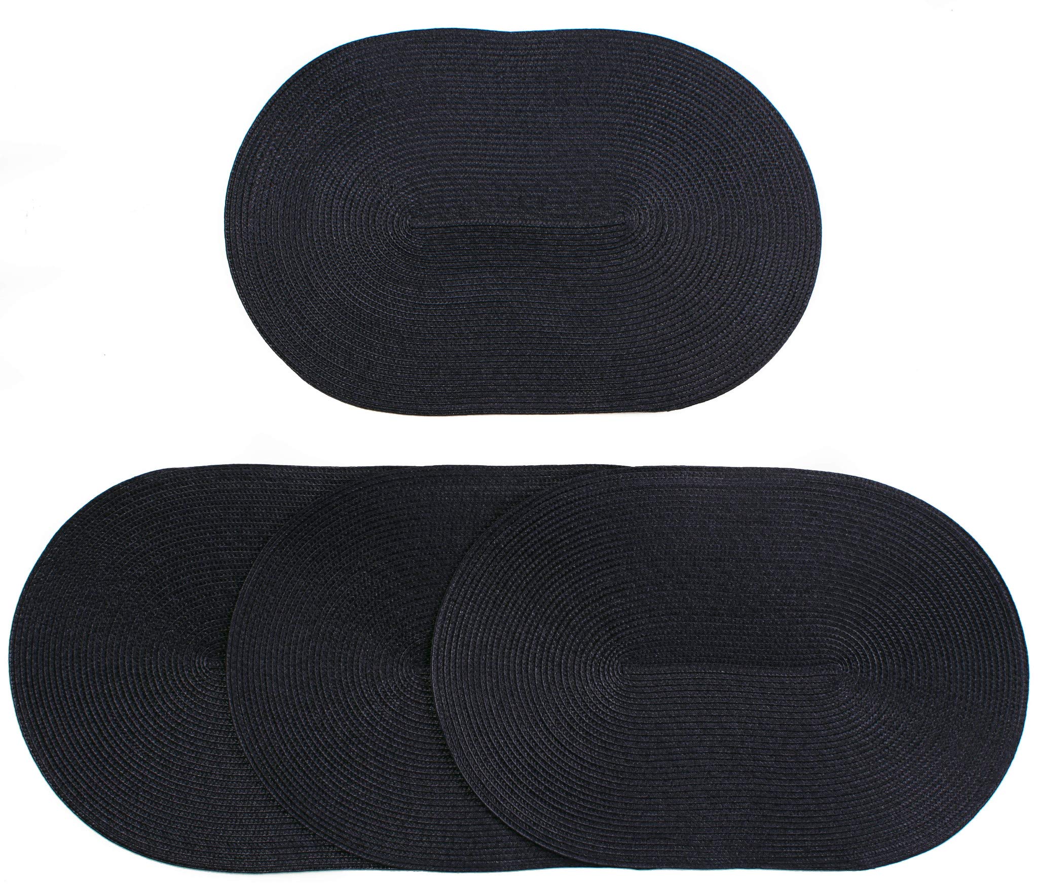 London Woven Spiral Table Placemats 16.9 X 13 Inches Oval Set Of 4 Non-Slip Dining Navy Blue