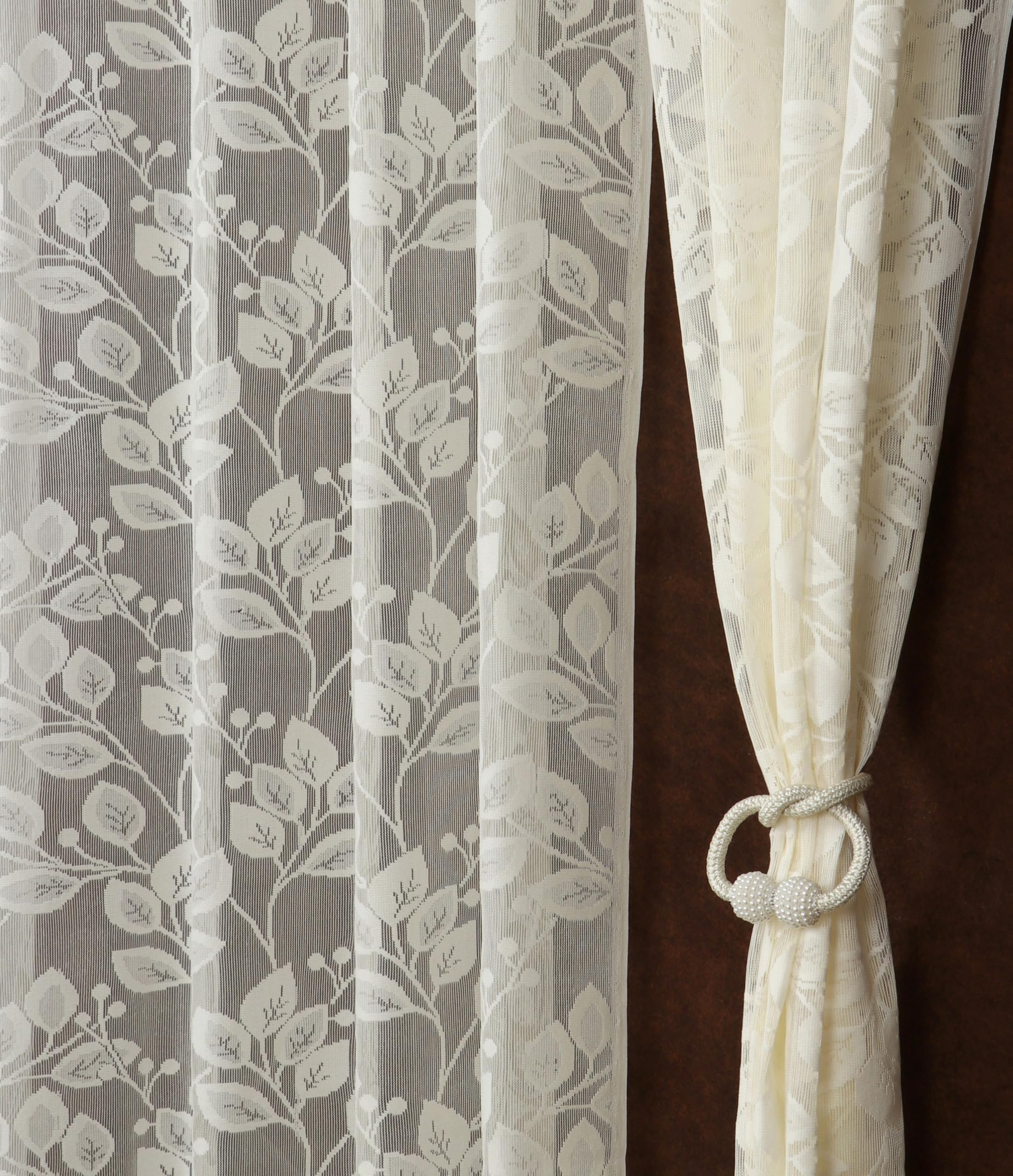 Homefab India Floral Transparent Sheer Curtain - 9 X 4 Feet, Long Door Curtains, Cream, Pack Of 1 Piece