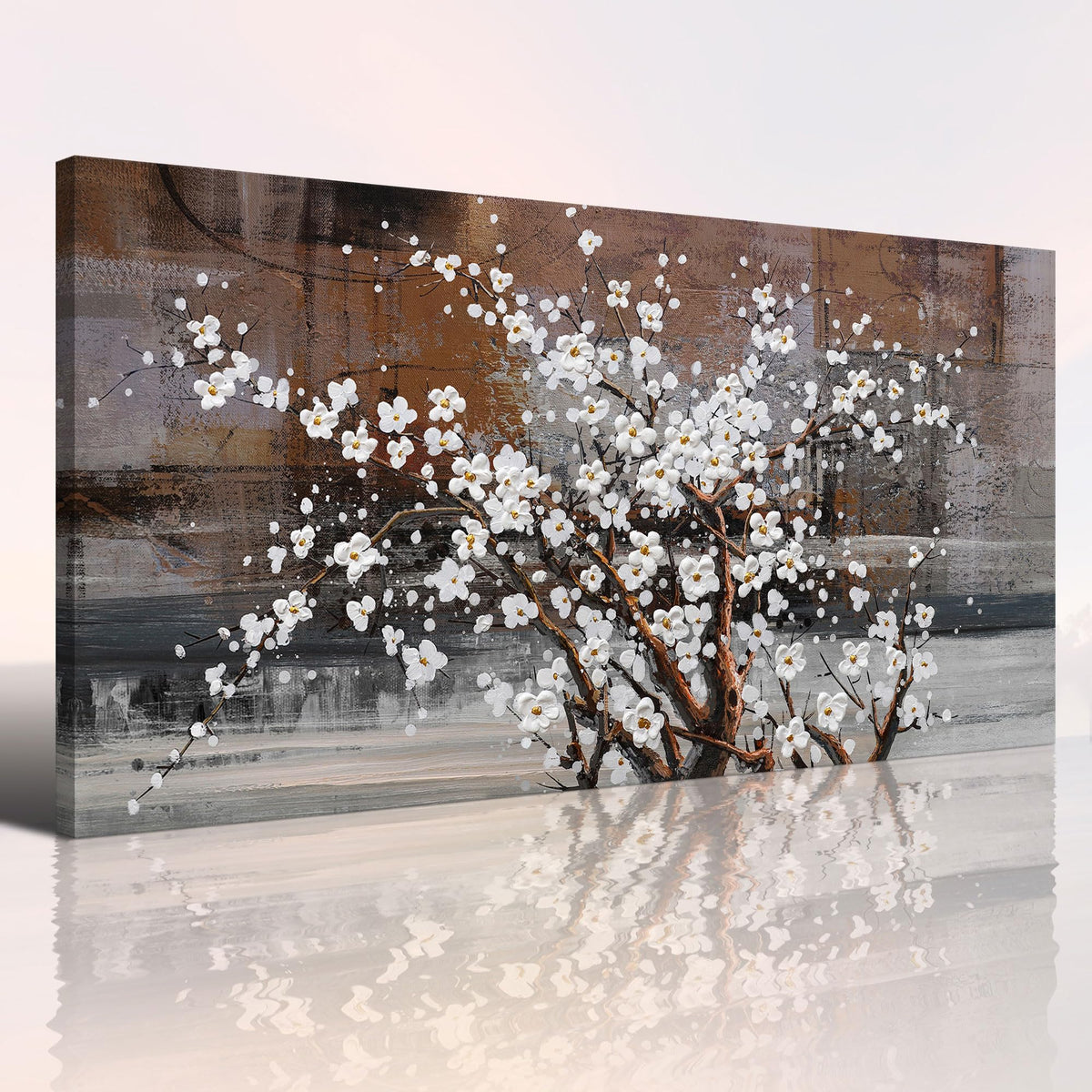 Wall Art For Living Room Large Modern Wall Decor Canvas Paintings For Wall Decorations White Flower Graffiti On Brown Background