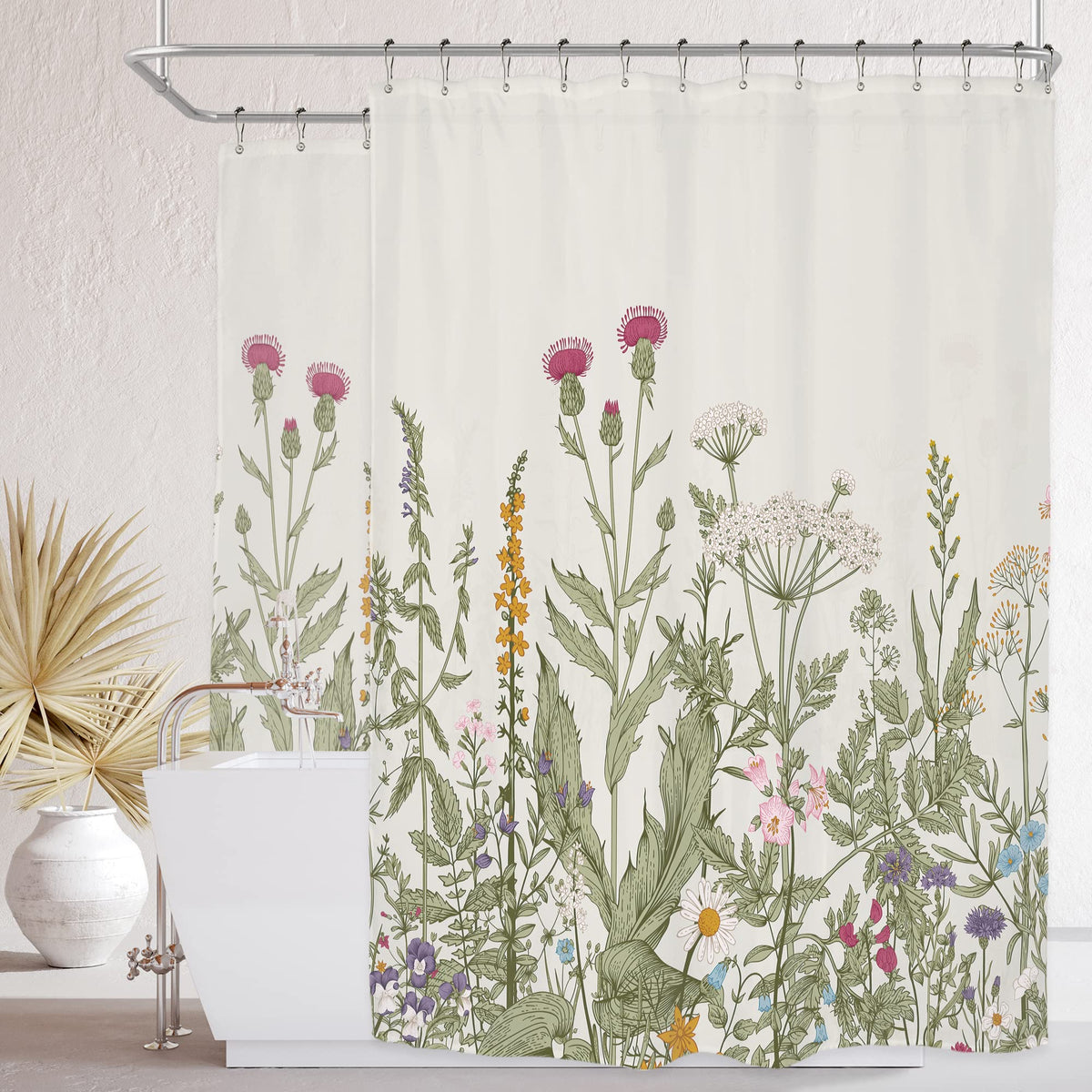 Riyidecor Clawfoot Tub Extra Wide Shower Curtain 180Wx70H Inch Wrap All Around Circular Round Floral Wildflower Botanical Tulip
