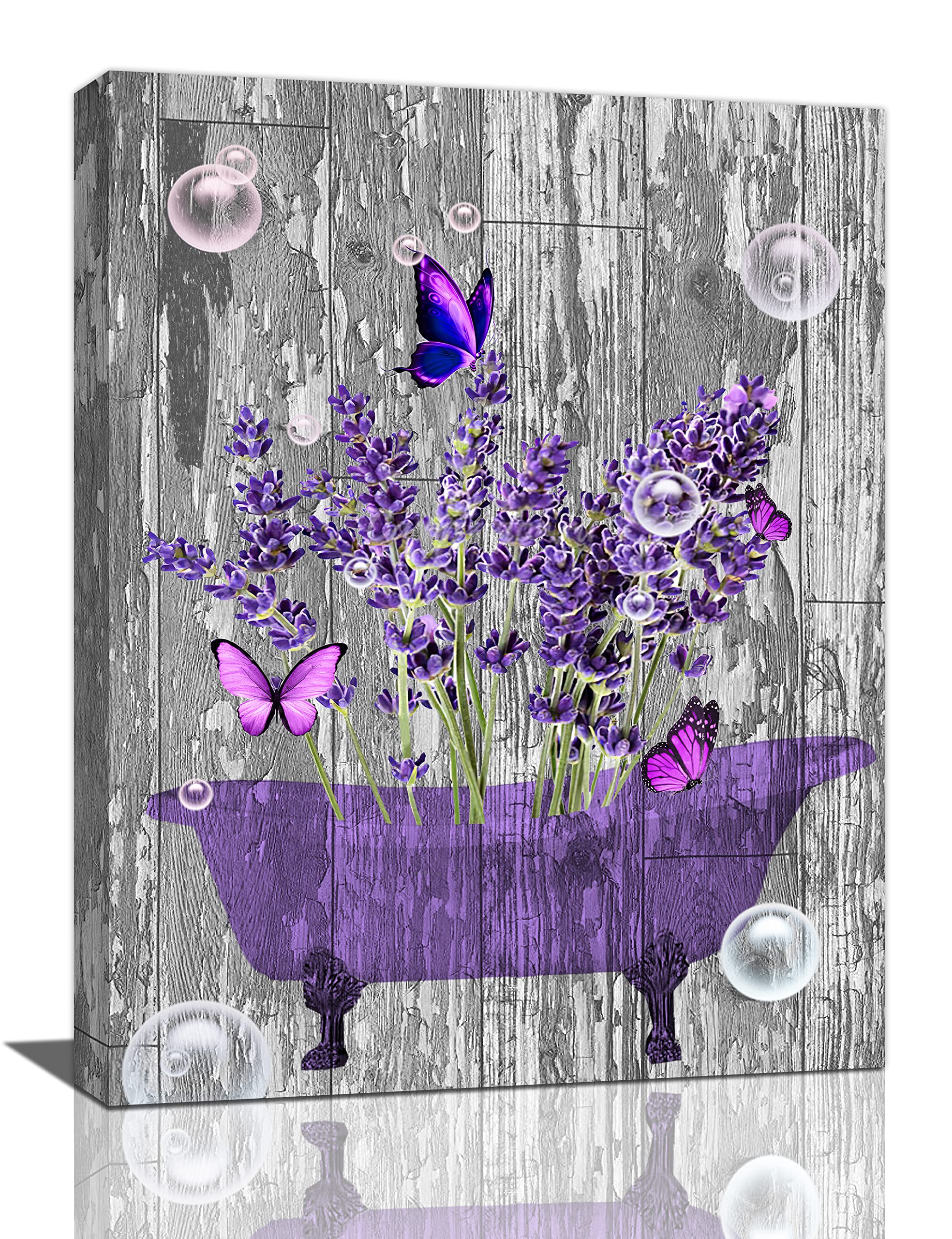 Lavender Bathroom Decor Wall Art Purple Farmhouse Bathroom Pictures For Wall Rustic Butterfly Bathtub Artwork Vintage Country Ba