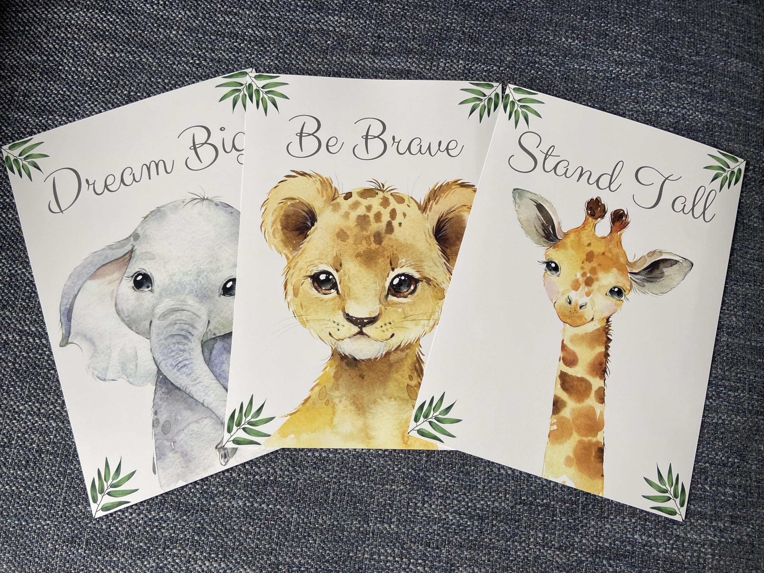 Baby Safari Animals For Girl Or Boy Nursery Bedroom, Set Of 3 Unframed Wall Art Prints, Jungle Leaves Quote Posters, Nursery Dec