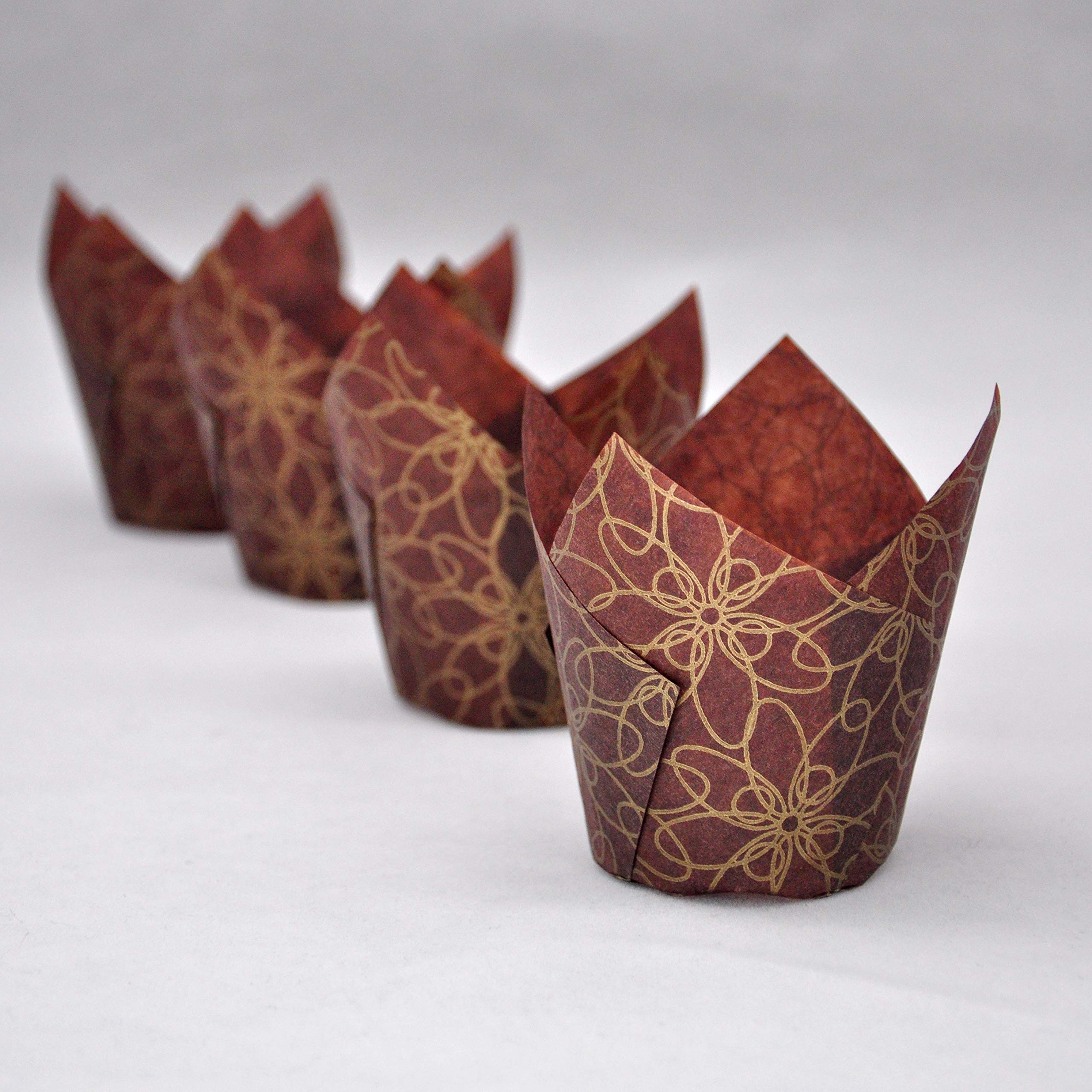 Qlsmypkg Muffin Greaseproof Paper Baking Cupcake Cups, 2''(Bottom Diameter) X 3-1/2''(Height) Fancy Floral Print Tulip Baking Cu