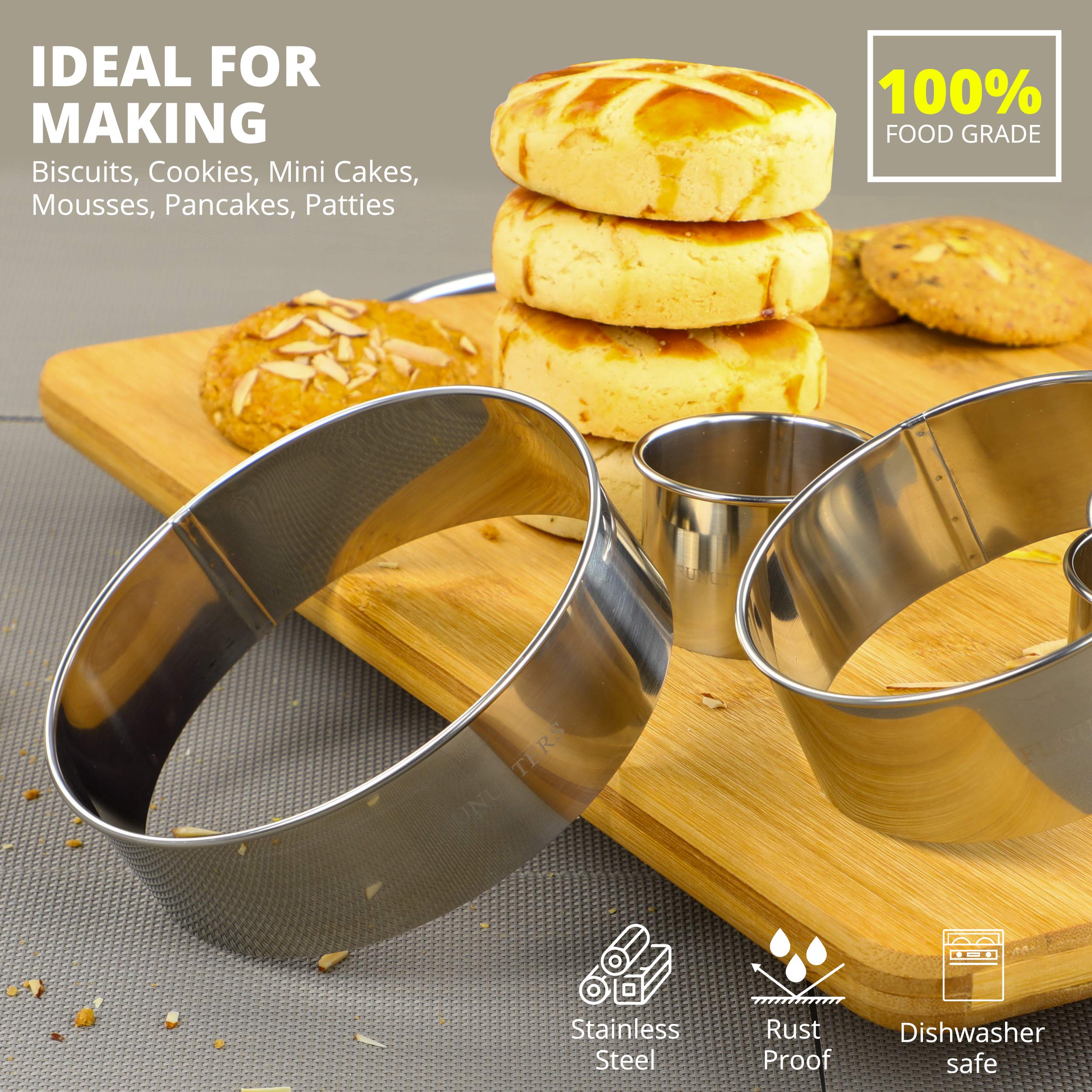 Cookie Cutter Set, 4 Pc. Kit, Measuring 2'', 3'', 4'' And 5'', Round Metal Baking Rings For Pastry, Biscuits, And Dough Cutting,