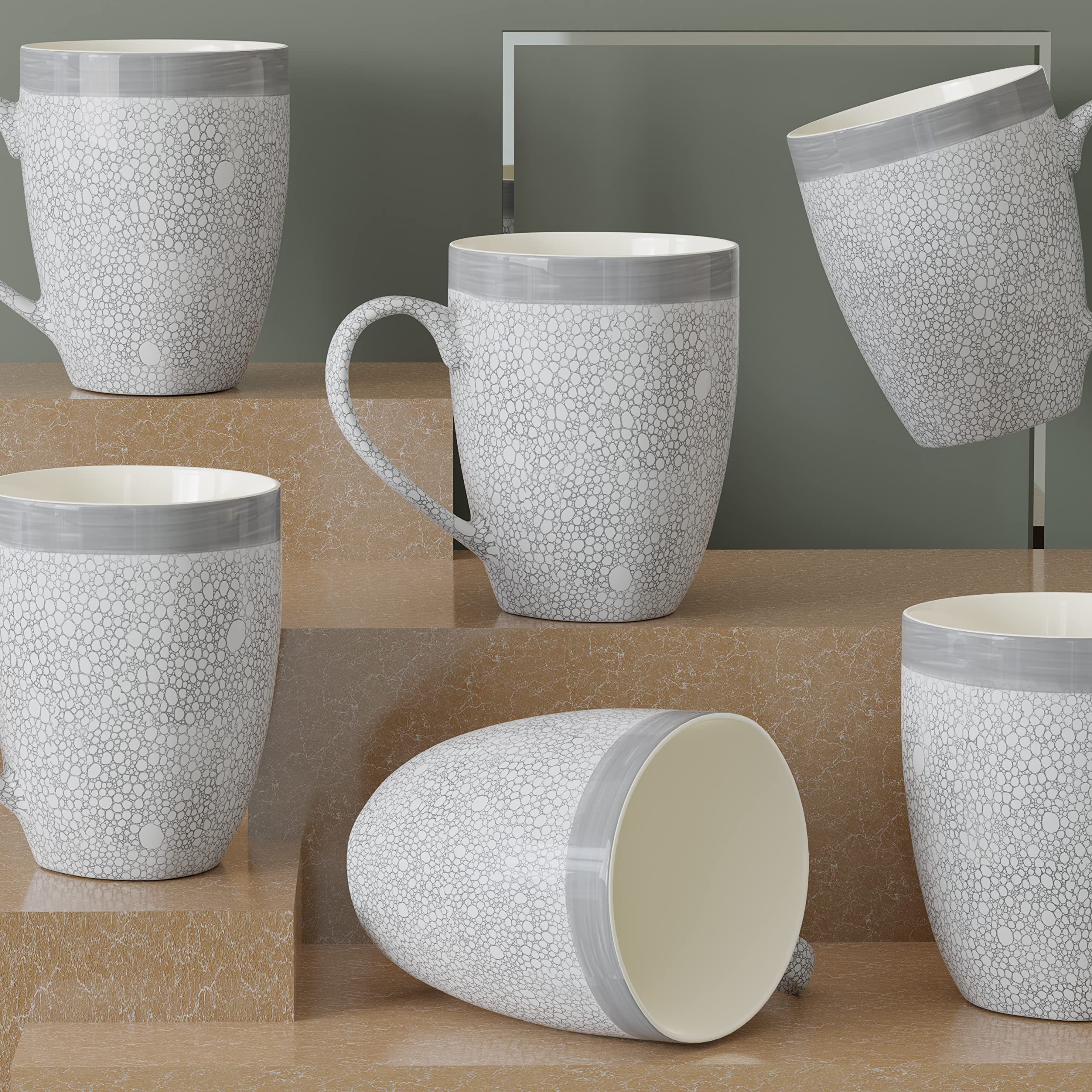 The Earth Store Grey Fizz Coffee Mug Set of 6 Ceramic Mugs to Gift to Best Friend, Tea Mugs, Microwave Safe Coffee Mugs, Ceramic