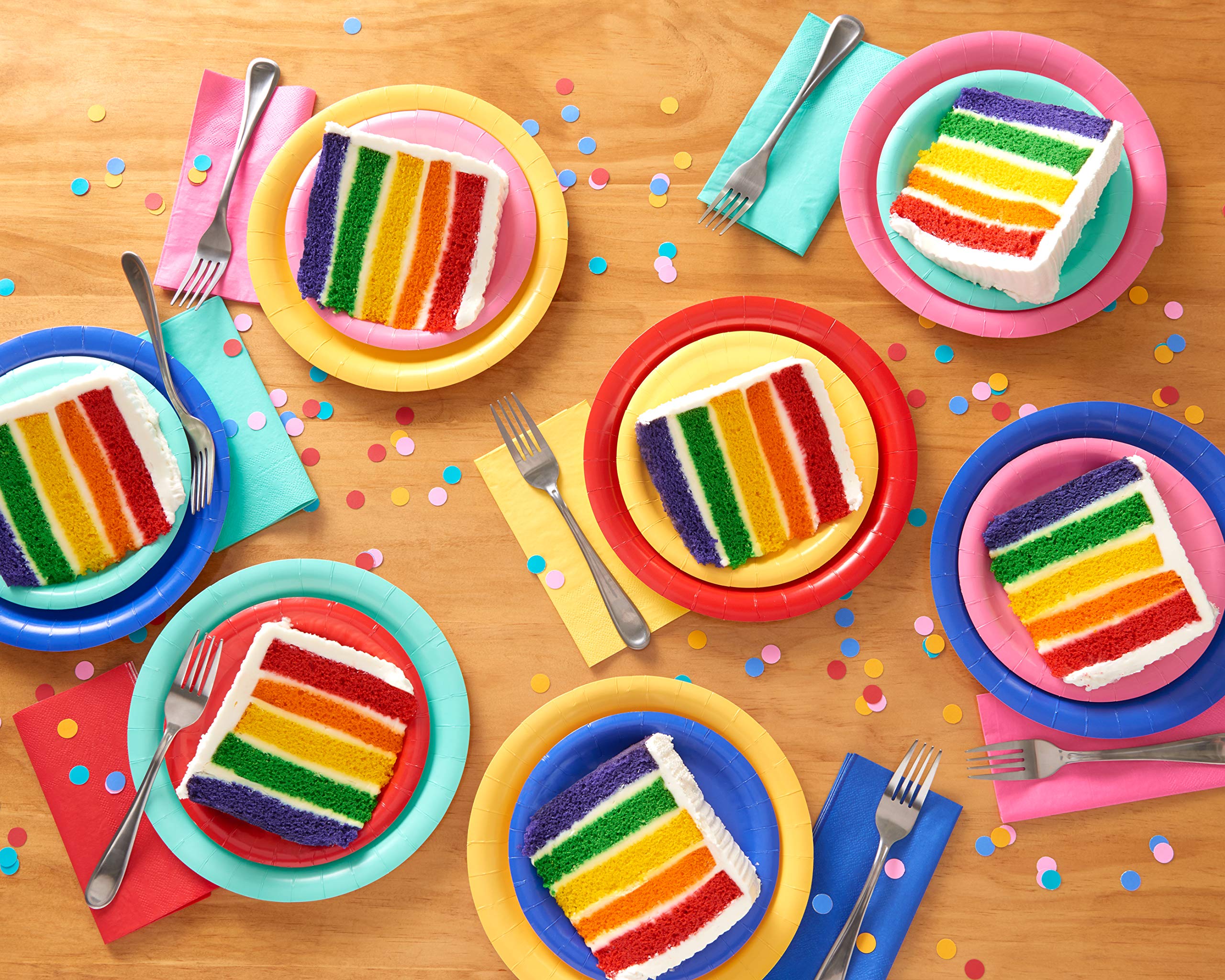 American Greetings Rainbow Party Supplies For Graduation, Birthdays And All Occasions, Multicolor Paper Dessert Plates (50-Count