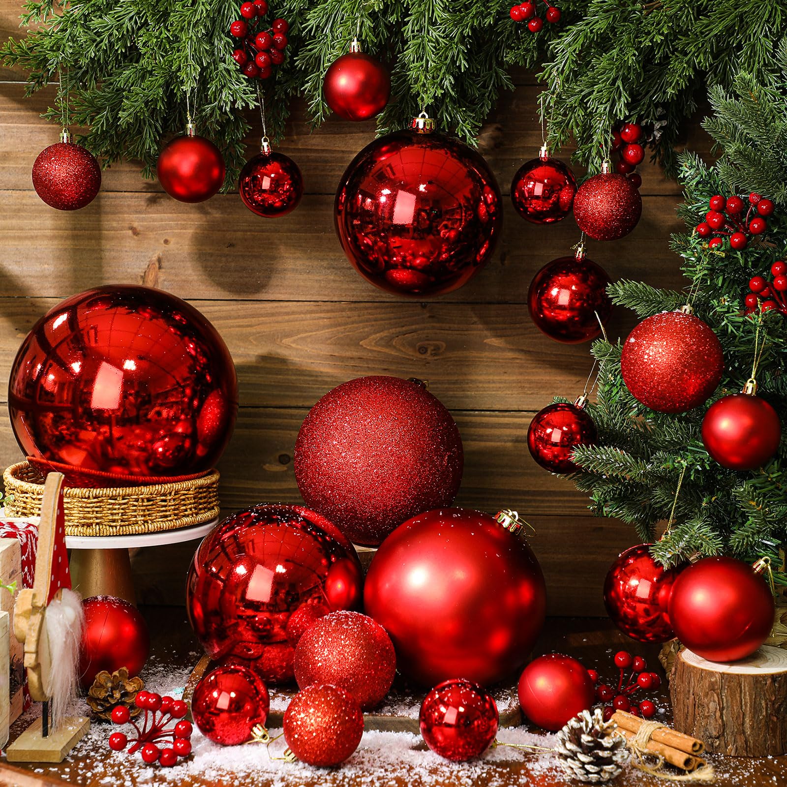 Marsui 24 Pcs Giant Christmas Balls Ornaments Extra Large Outdoor Red Christmas Ornament 8'' 6'' 3'' 2'' Large Xmas Balls Bulk P