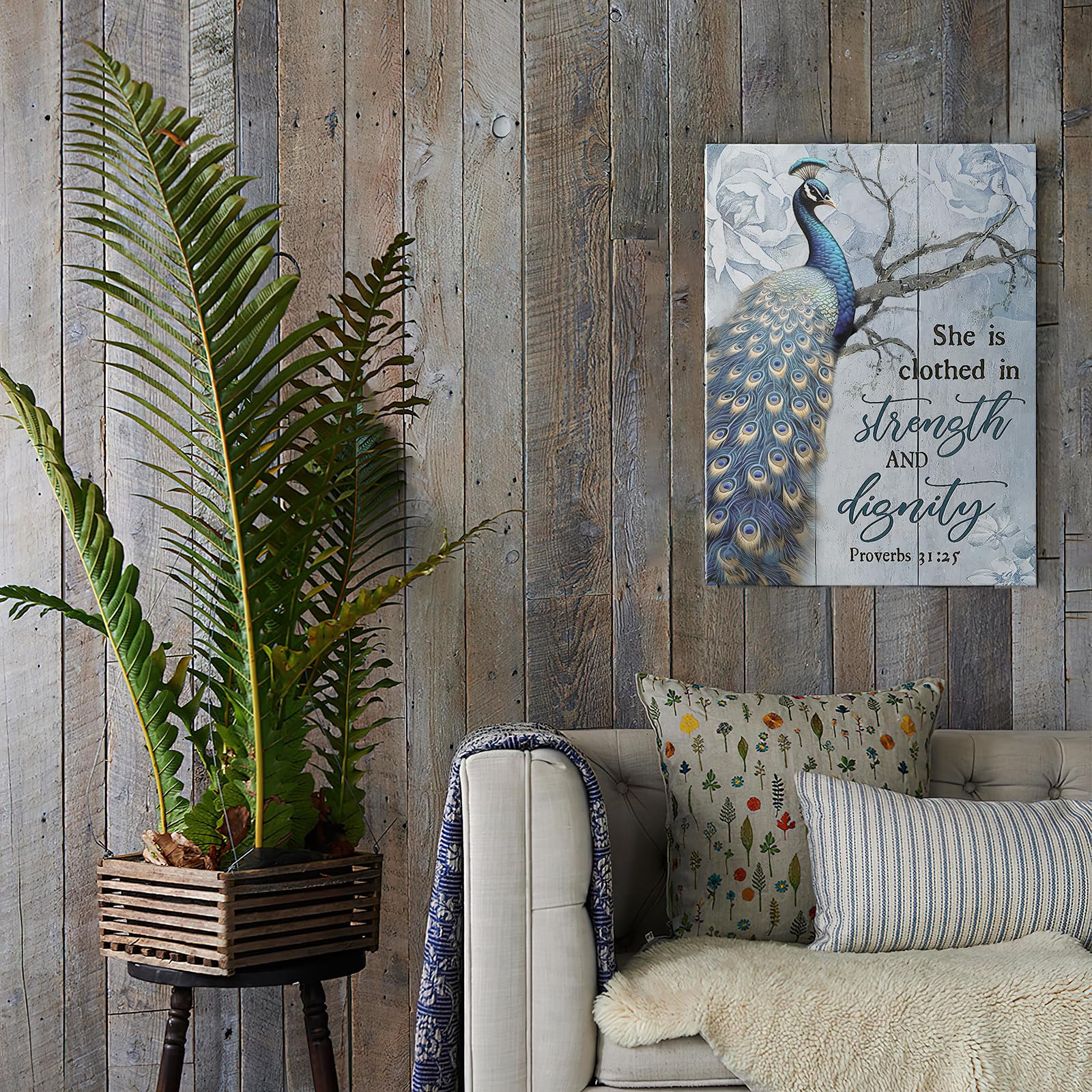 Luslya Peacock Canvas Wall Art - Inspirational Quotes Framed Decor, 12x16 inch, Cotton, Perfect for Living Room, Bedroom, Bathroom