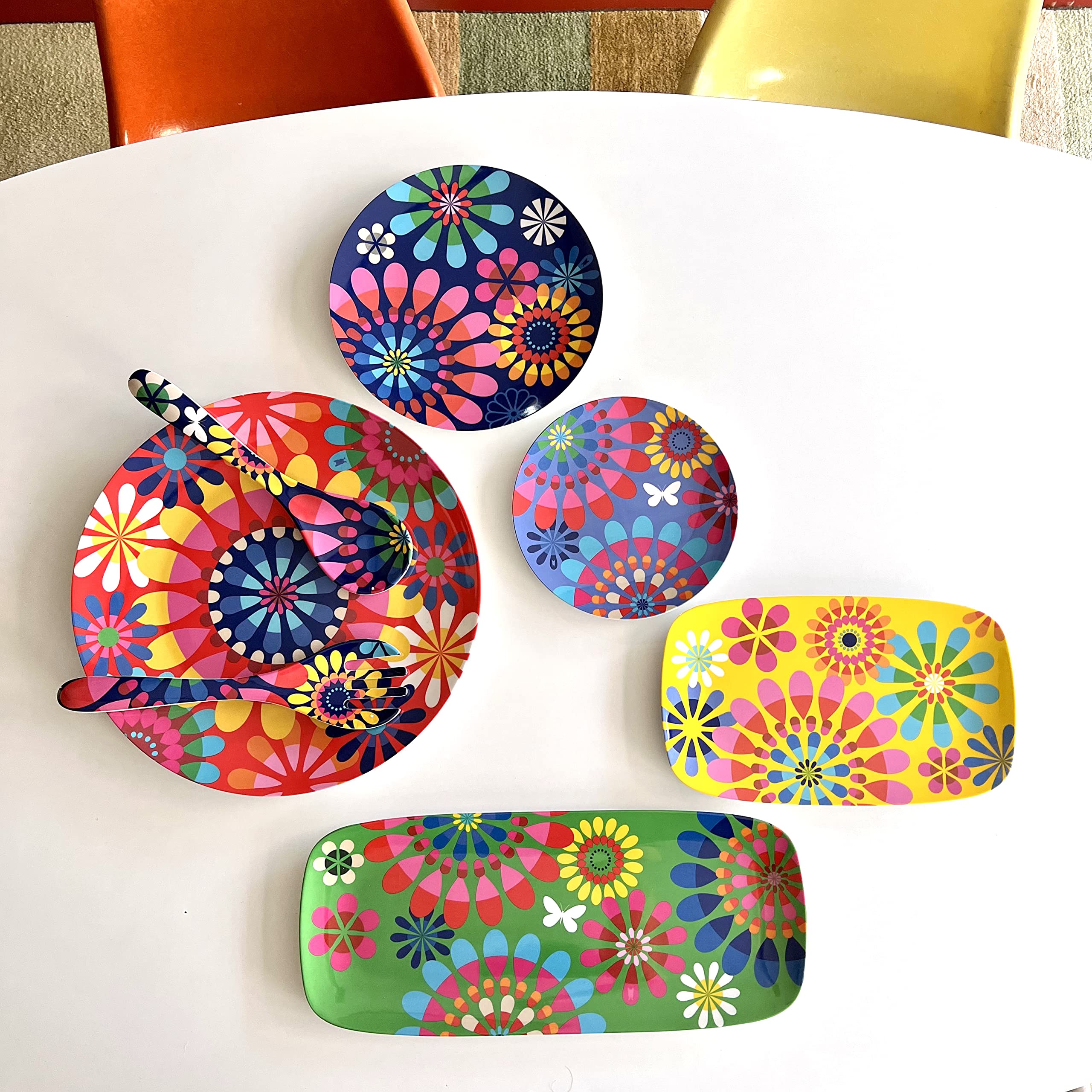 French Bull Plates - 4 Piece Set - 9 inch Melamine Salad Plates Set of 4 - Melamine Dinnerware for Indoor and Outdoor - Festival