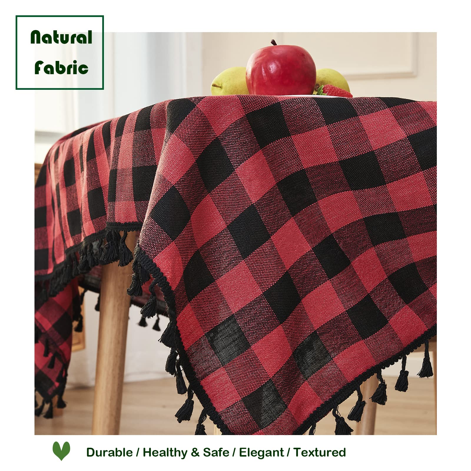 Midsummer Breeze Buffalo Plaid Square Tablecloth-Cotton Gingham Table Cloth for Kitchen Restaurant Farmhouse Christmas Holiday Decor (55x55 Inch Red and Black)