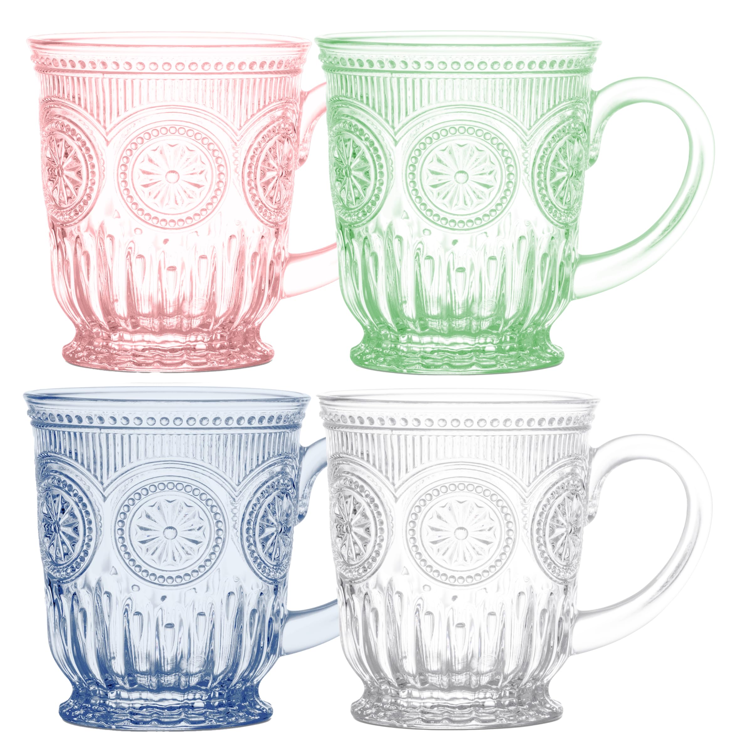 Yungala Multicolor Glass Mugs Set of 4 Hobnail Coffee Mugs 10 oz
