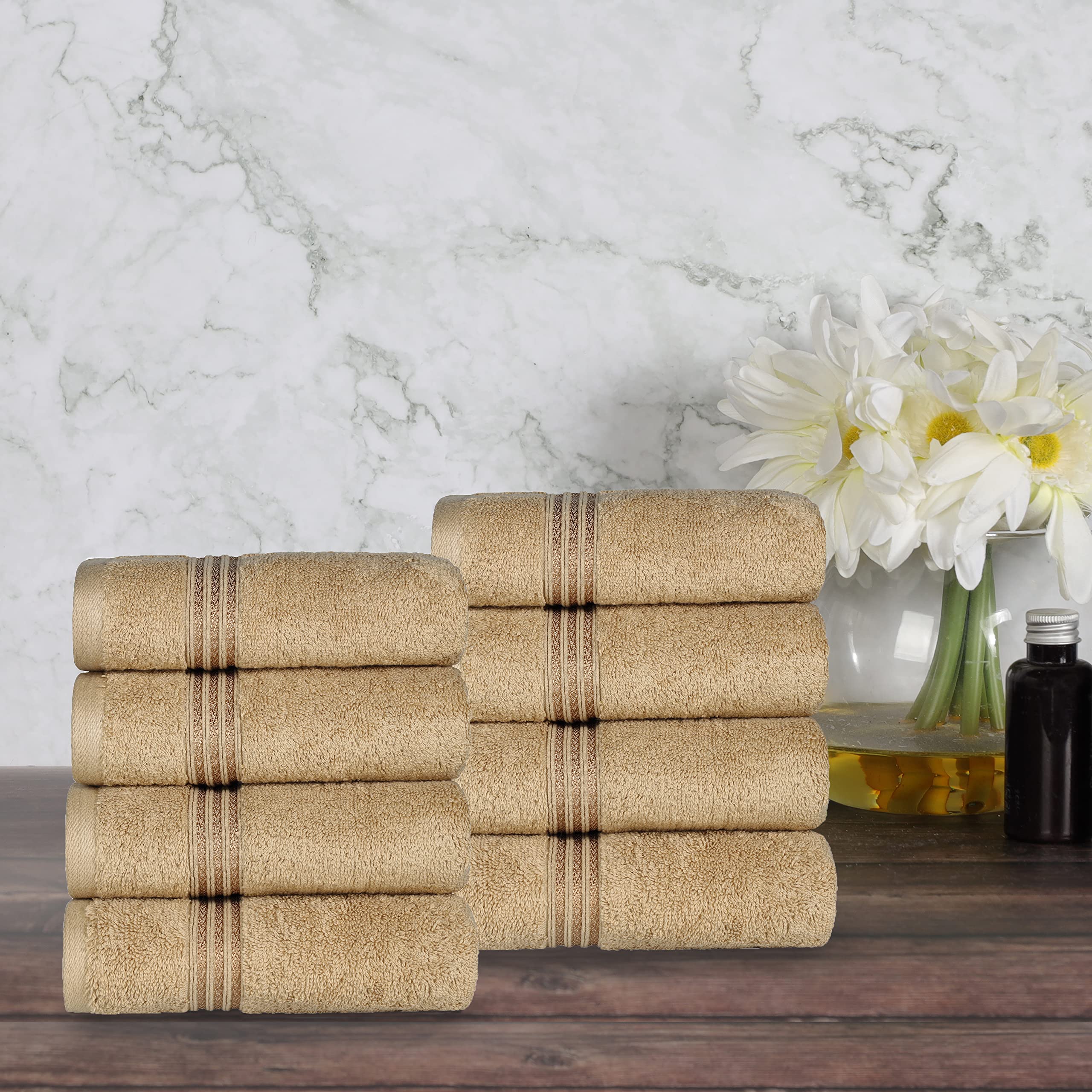 Superior Egyptian Cotton 8-Piece Hand Towel Set, Towel Basics For Quick Dry, Absorbent Small Towels, Facial, Spa, Kitchen, Bathr