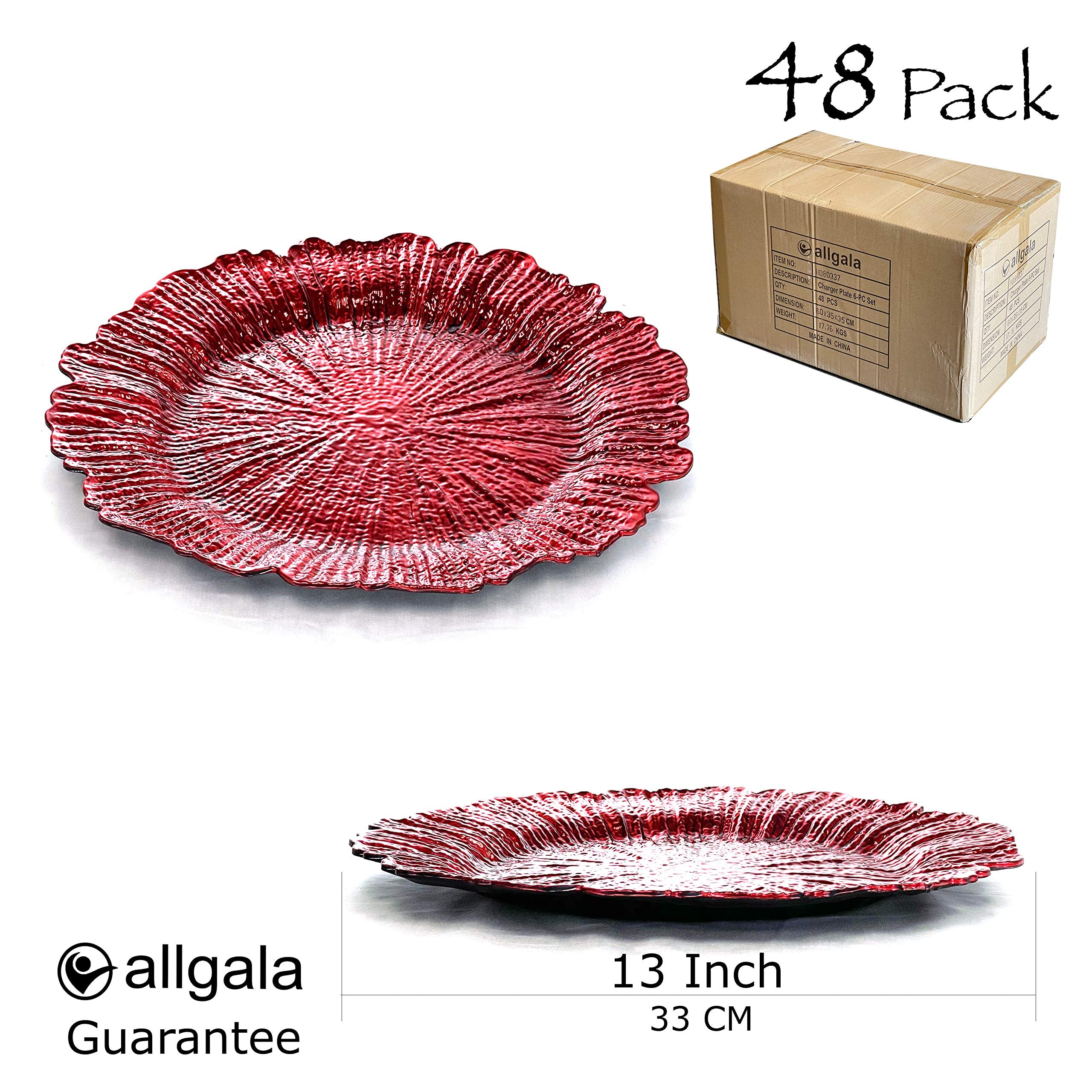 allgala 13-Inch 48-Pack Heavy Quality Round Charger Plates-Reef Red-HD80339