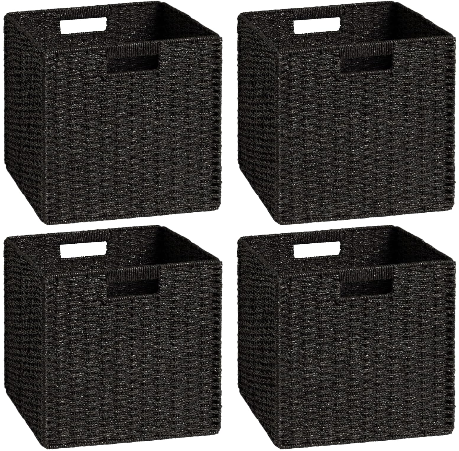Ubbcare 4 Pack Wicker Basket, 11.8L  11.8H  11W Inch Woven Paper Rope Storage Baskets For Shelves, Foldable Cube Storage Bin Wit