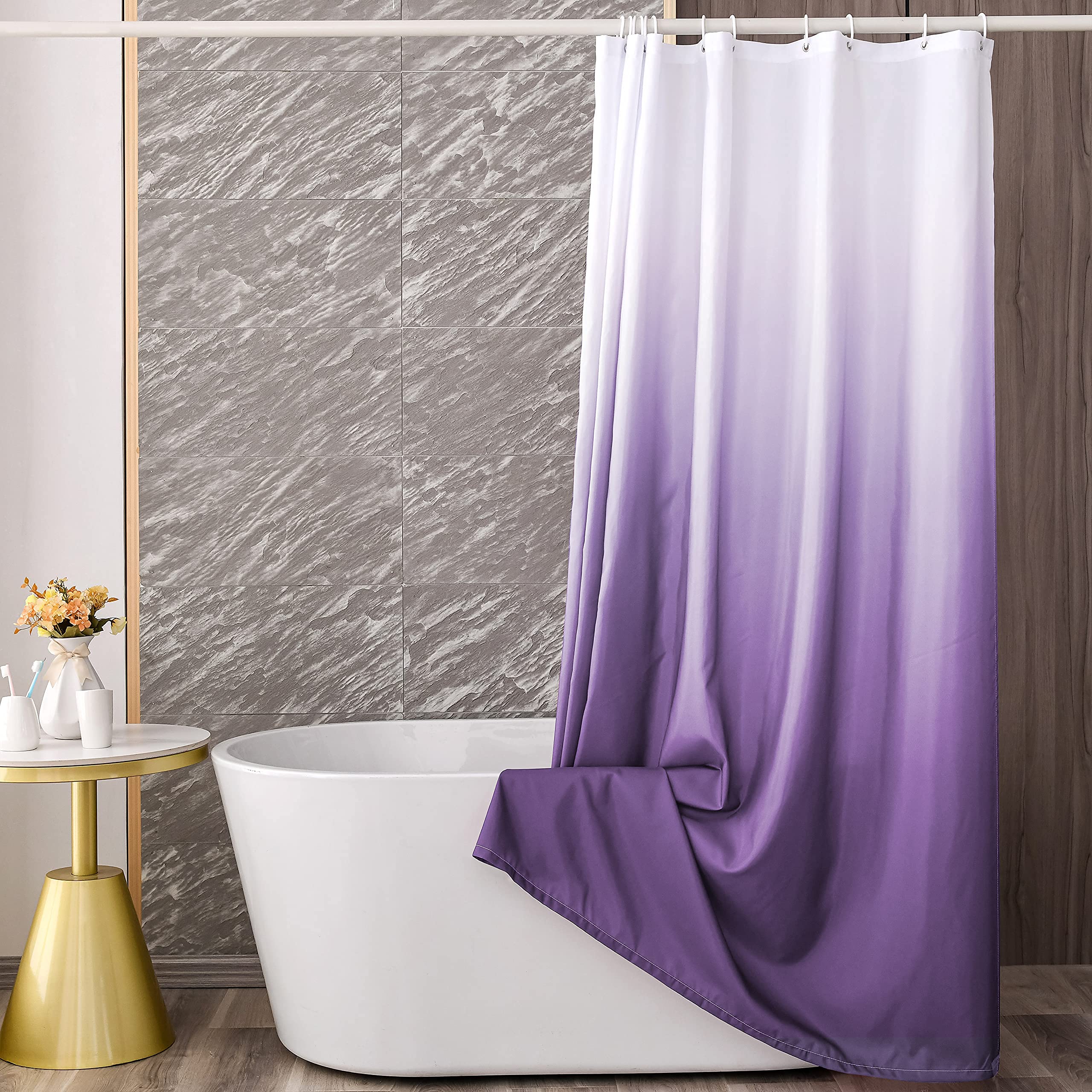 YI & ZE Ombre Dark Purple Shower Curtain Sets for Bathroom Accessories Fabric Polyester Waterproof Modern Shower Curtain Liner with 12 Hooks Purple W72xL84