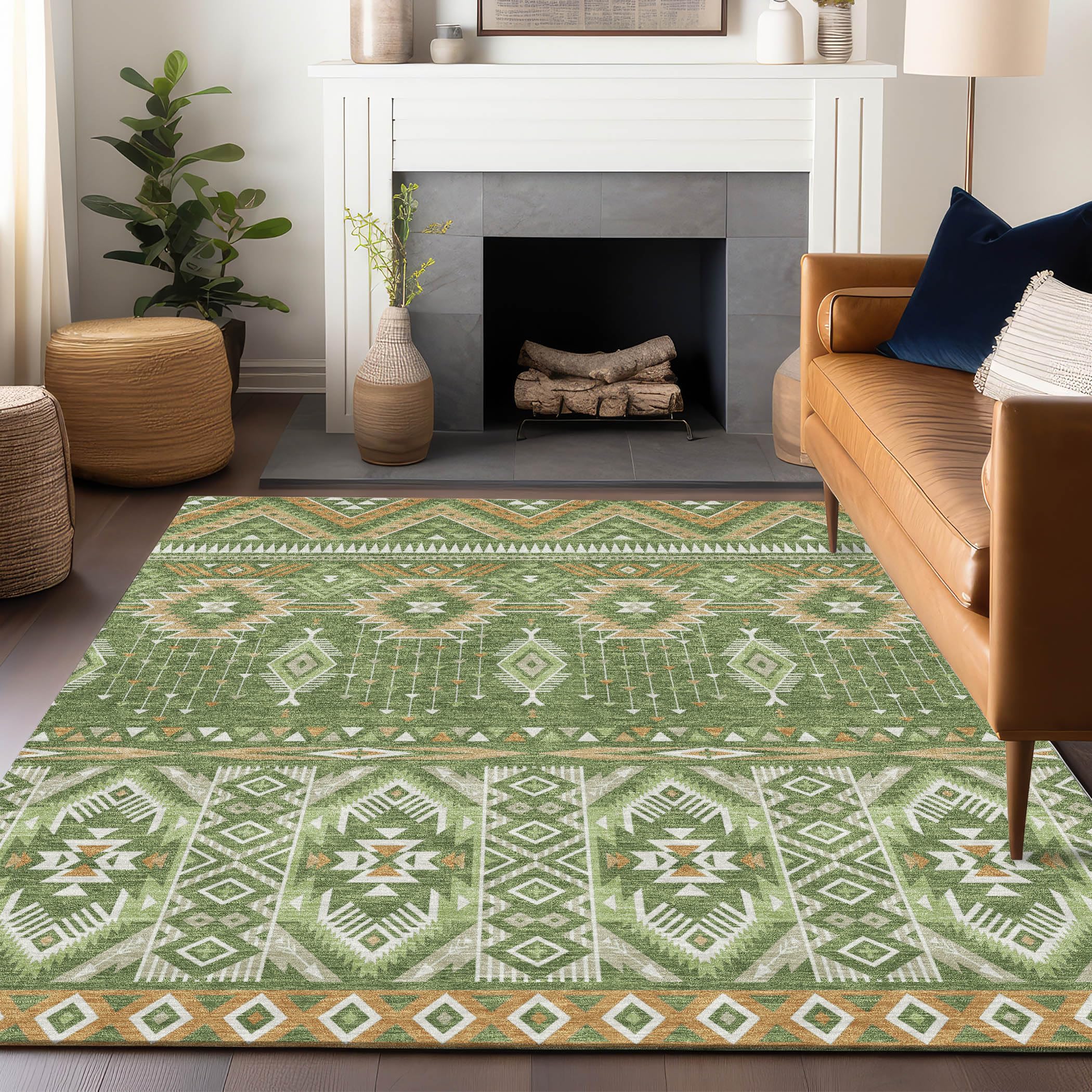 Machine Washable Indoor/Outdoor Chantille Green 3 x 5 Rug