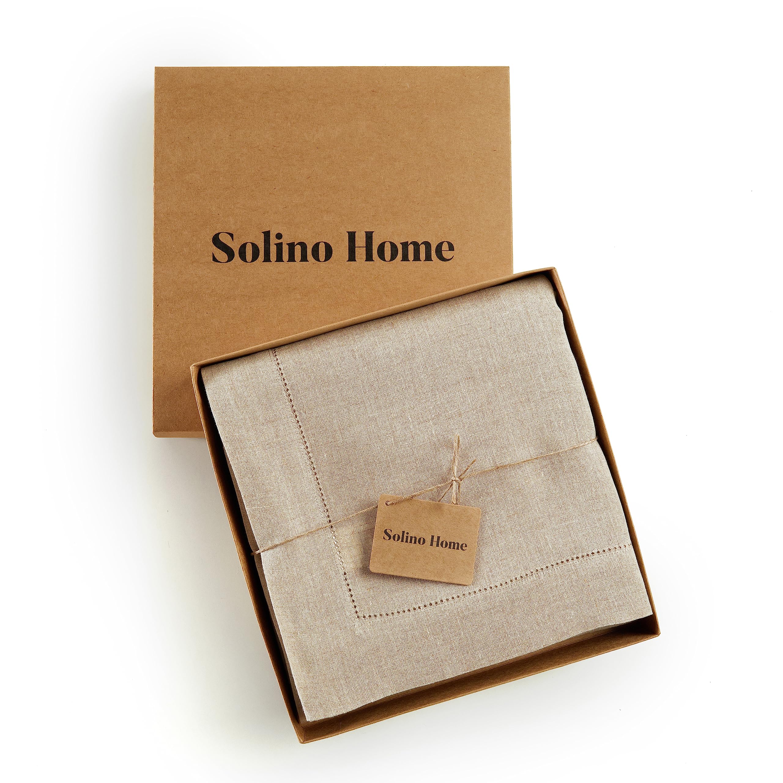 Solino Home Flax Linen Tablecloth 132'' L X 70'' W Inch - Sonoma Hemstitch 100% Pure Linen Prewashed Table Cloth For Rectangle T