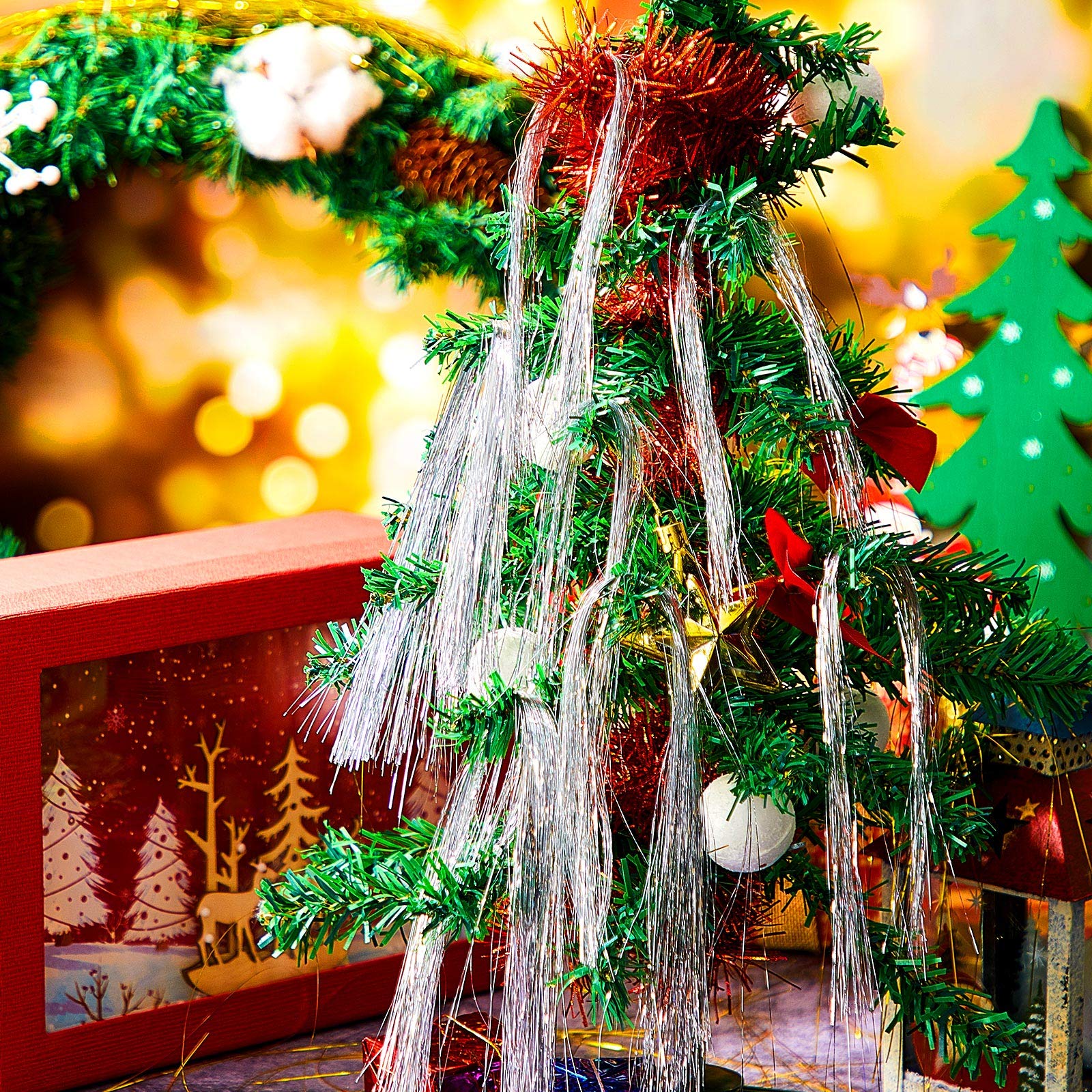 WILLBOND 5000 Strands Silver Christmas Icicle Tinsel Strands for Christmas Tree Decor 18 Inches Foil Fringe Curtain Xmas Icicle