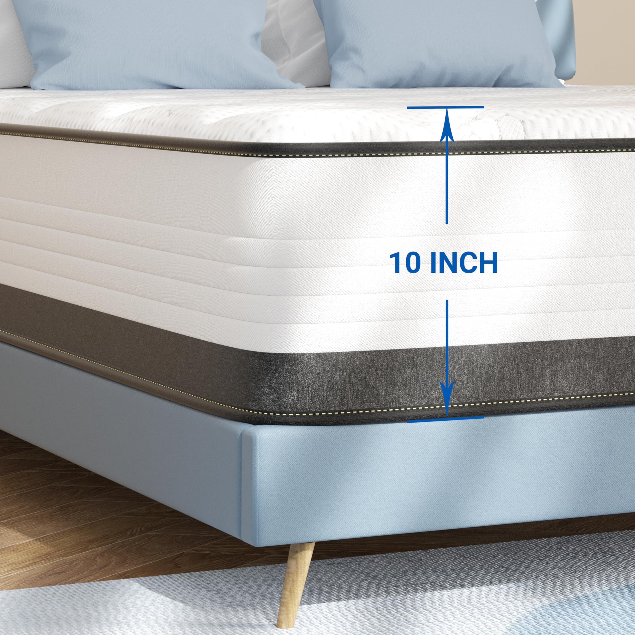 Semielo Twin Size Mattress 10 Inch, Memory Foam Hybrid Mattress Cool Sleepmedium Firmcertipur-Us Certified, Pressure Relieving B